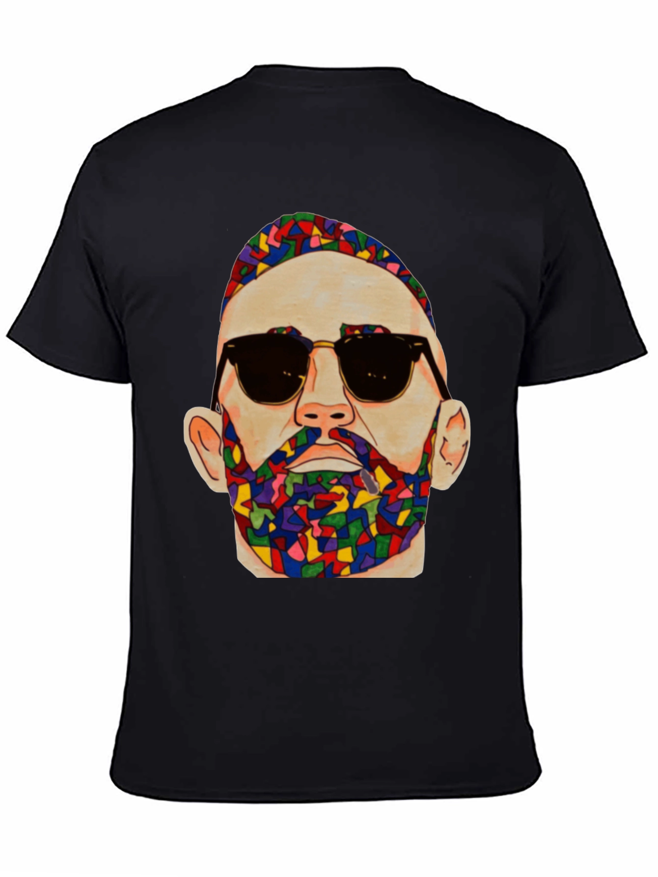Black Unique Mosaic Man Graphic Print T-Shirt view 4
