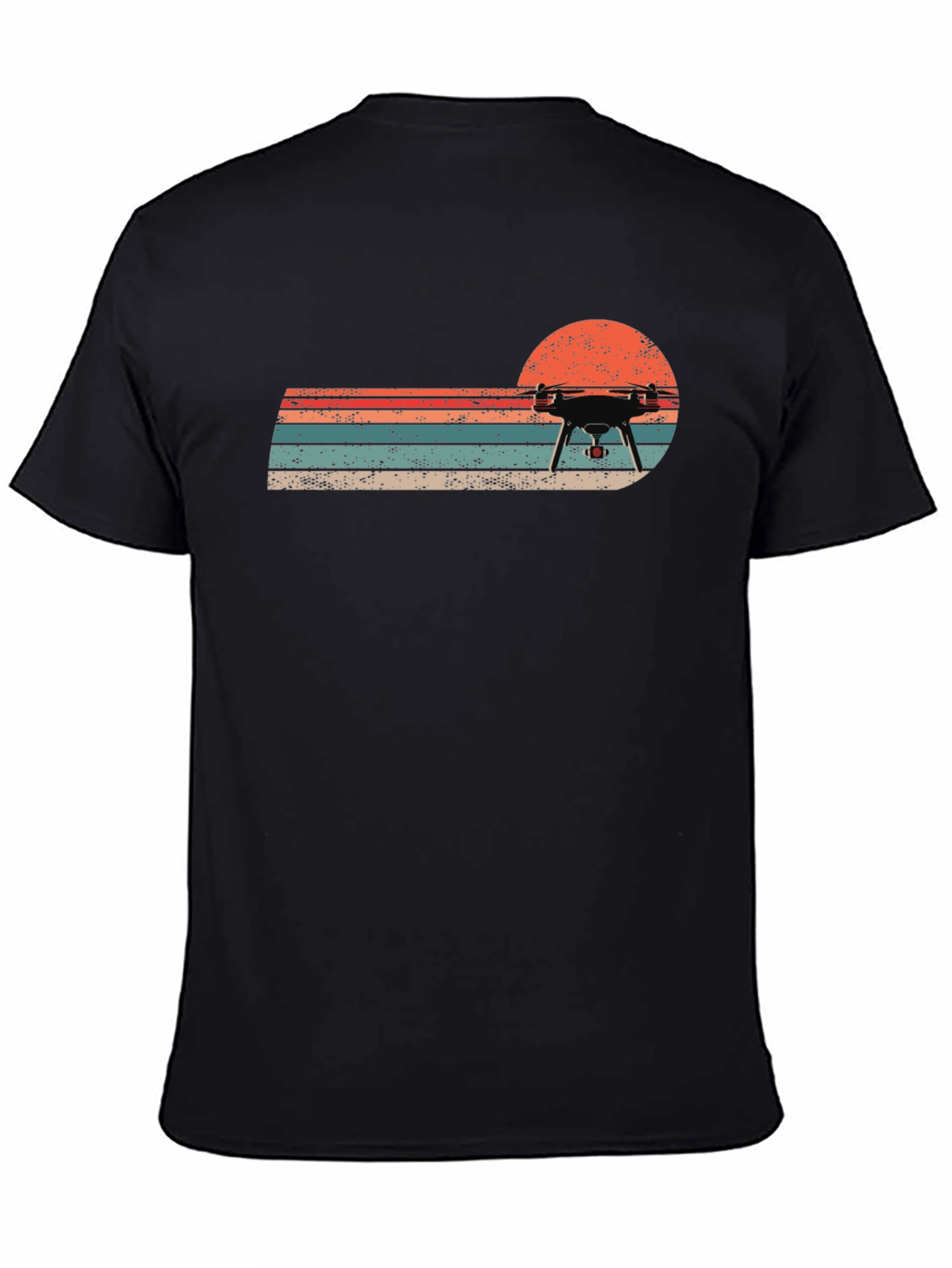Black Retro Drone Sunset T-Shirt - Cool Graphic Tee view 4