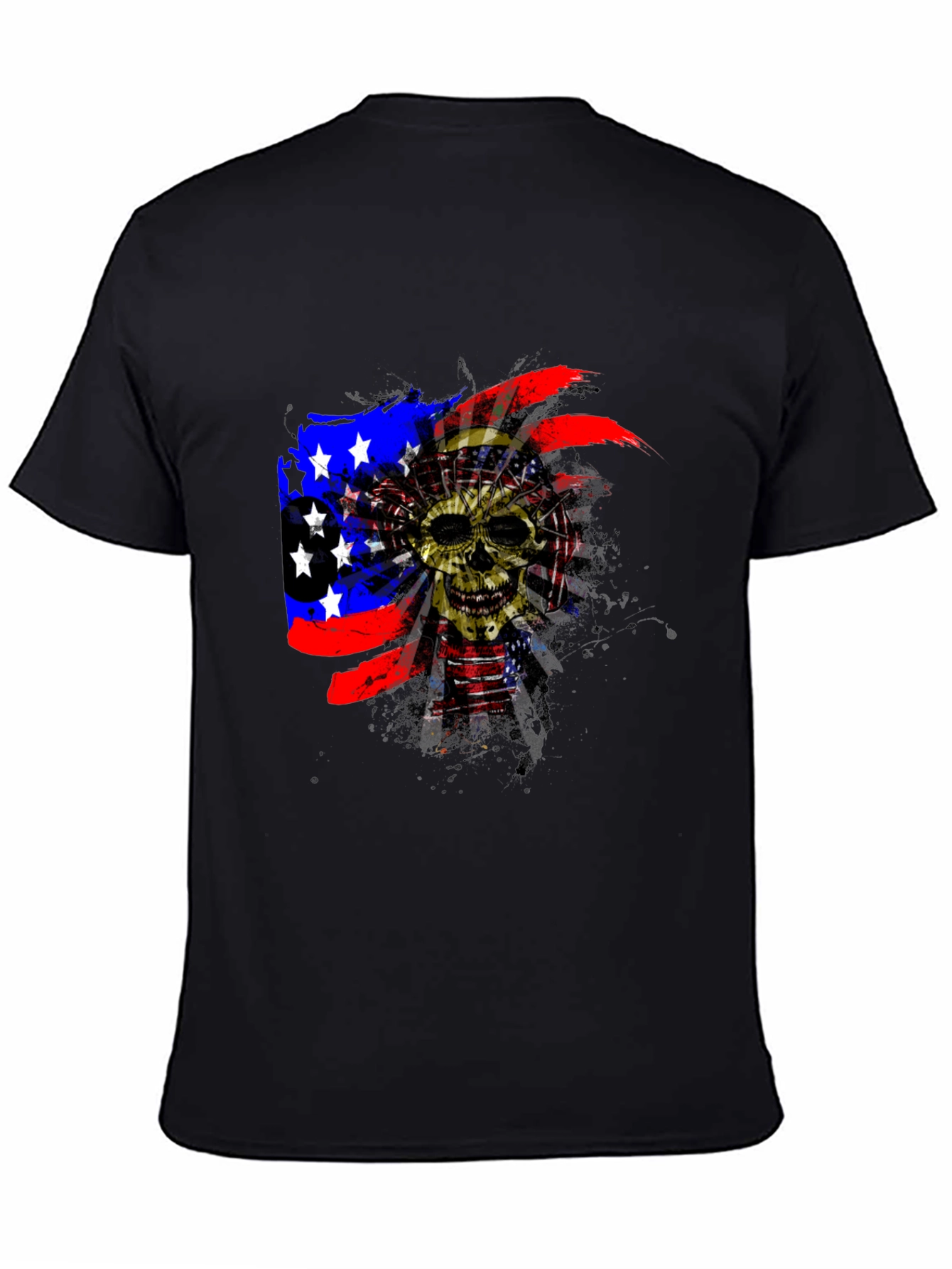 Black Skull American Flag Men's Black T-Shirt view 4