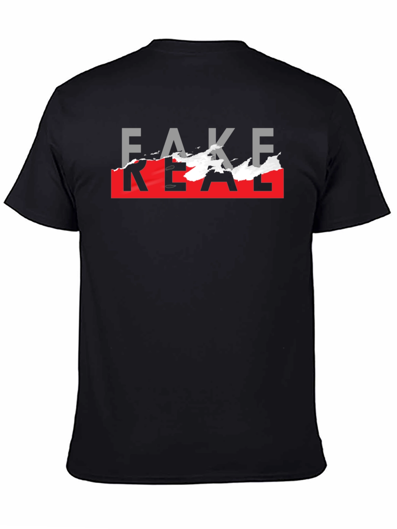 Black Fake Real Graphic T-Shirt - Trendy Streetwear view 4