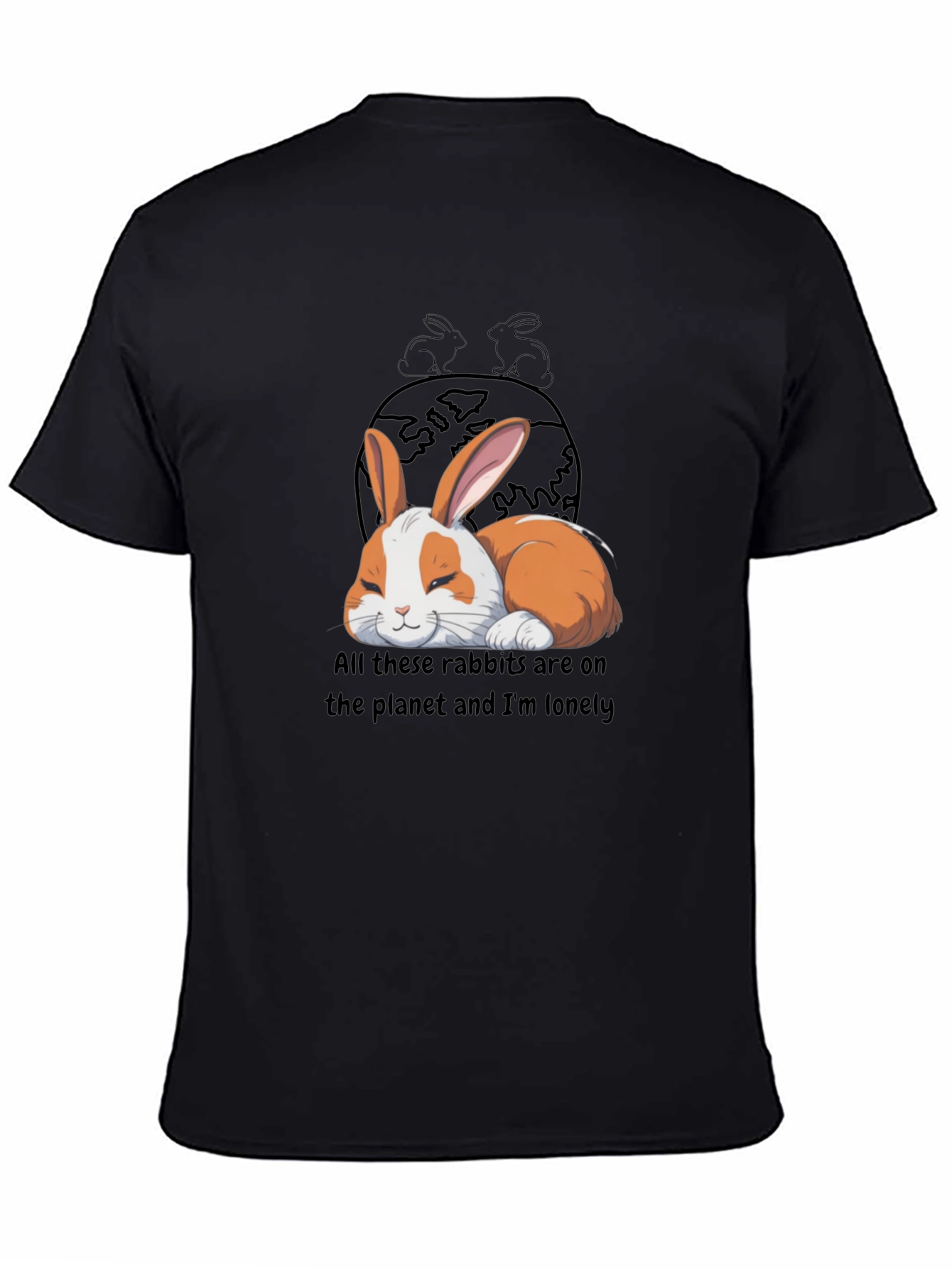 Black Lonely Rabbit Graphic T-Shirt view 4