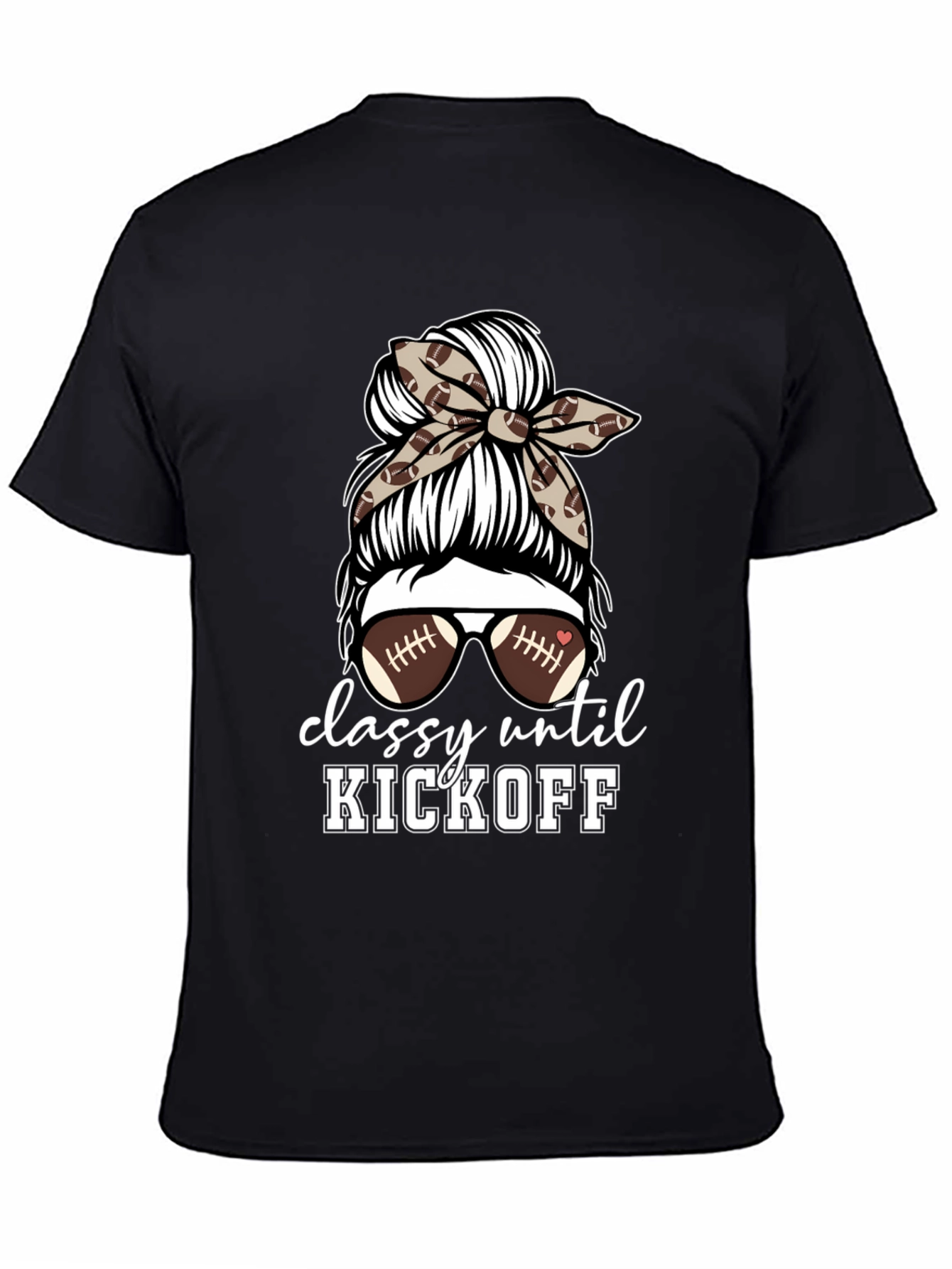 Black Classy Until Kickoff Football Mom T-Shirt view 4