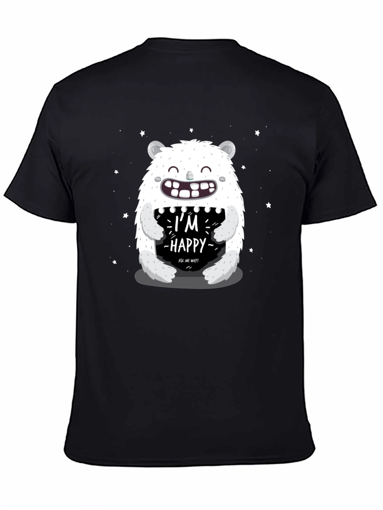 Black I'm Happy Monster Graphic Tee - Black Cotton Blend view 4