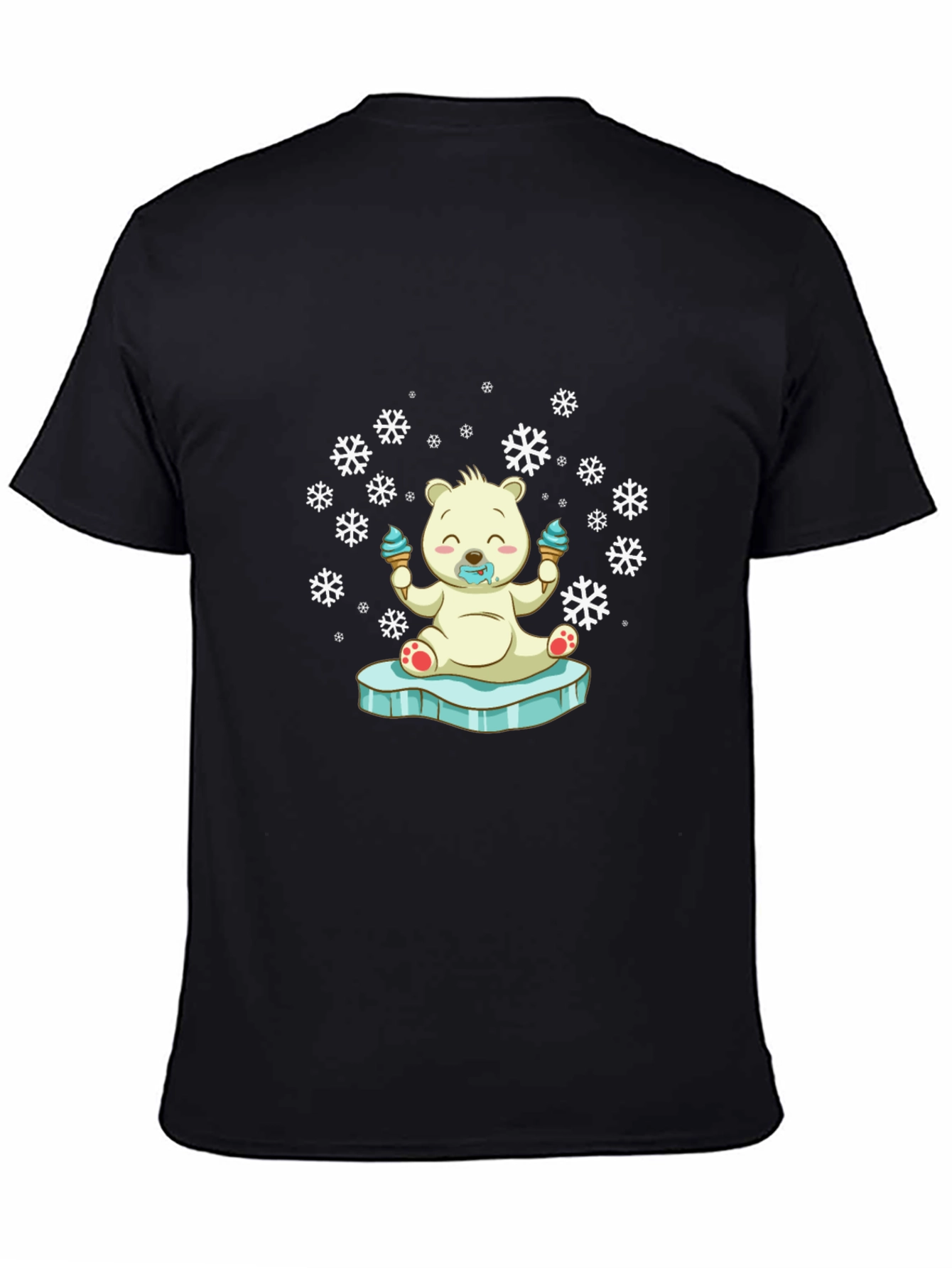 Black Cute Polar Bear Ice Cream T-Shirt view 4