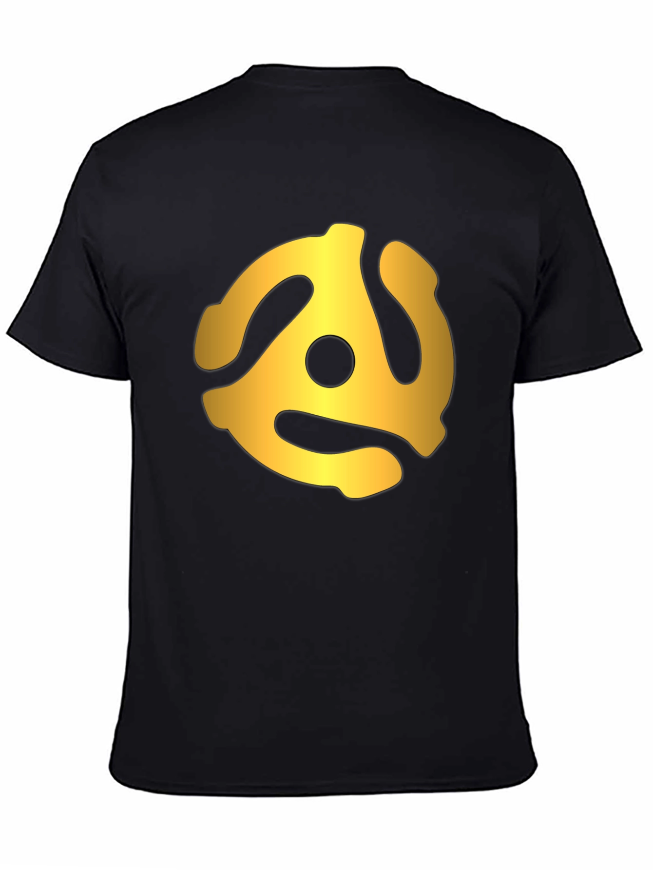 Black Retro Gold Record Adapter Black T-Shirt view 4