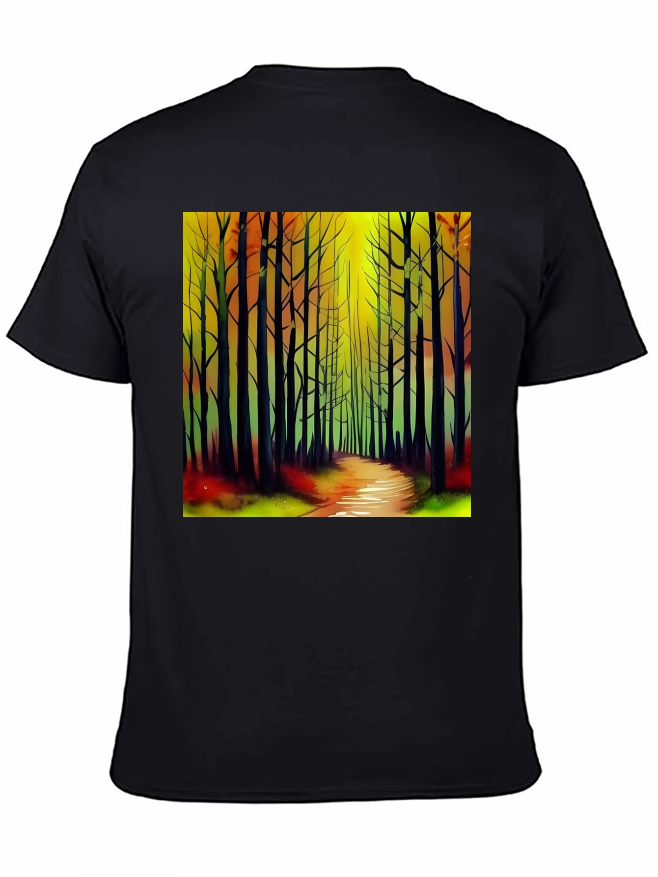Black Abstract Forest Print Black T-Shirt view 4