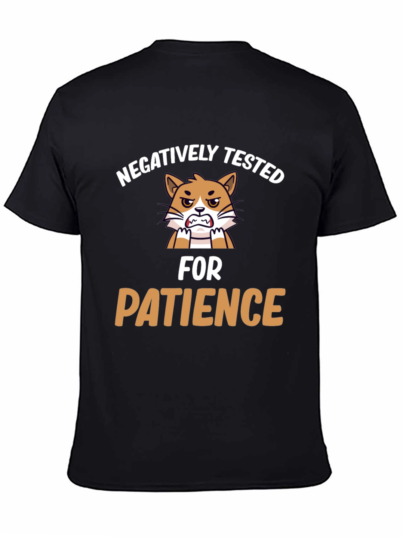 Black Funny "Negatively Tested for Patience" Cat Graphic T-Shirt view 4
