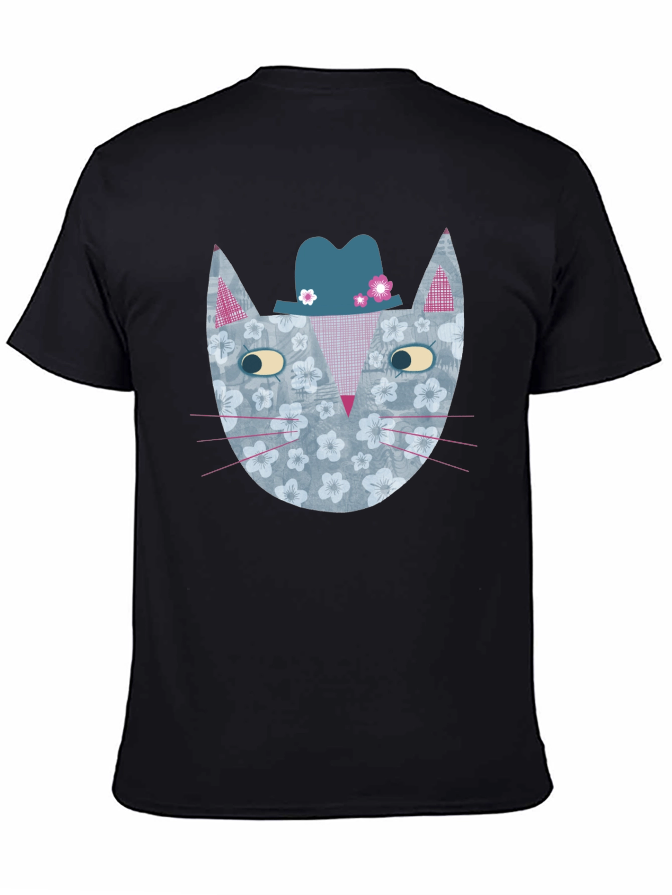 Black Floral Cat with Hat Men's Graphic Tee view 4