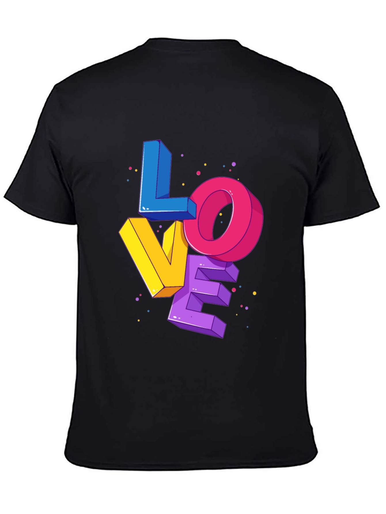 Black Colorful 3D Love Graphic Print Black T-Shirt view 4
