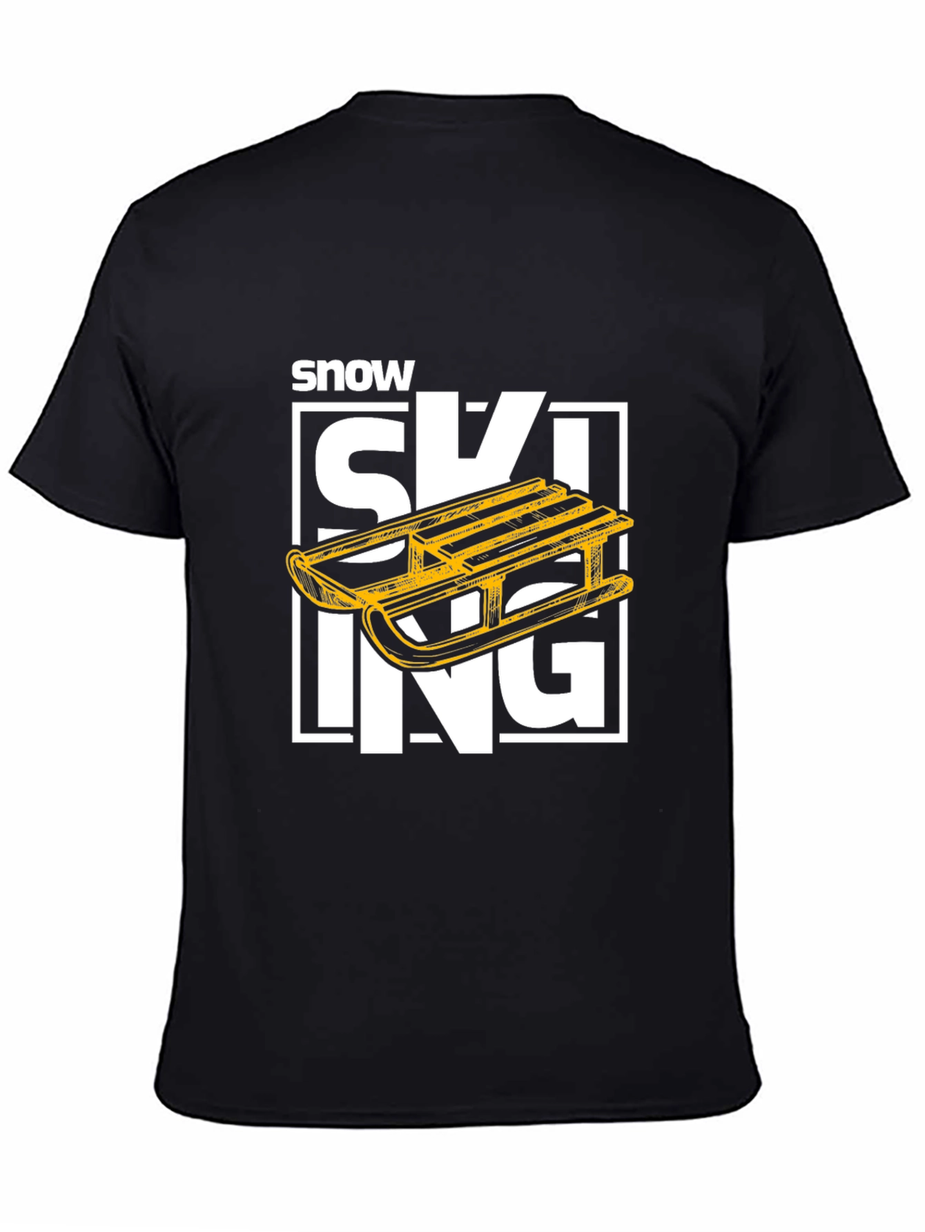 Black Snow Skiing Sled Graphic Tee - Winter Sport T-Shirt view 4