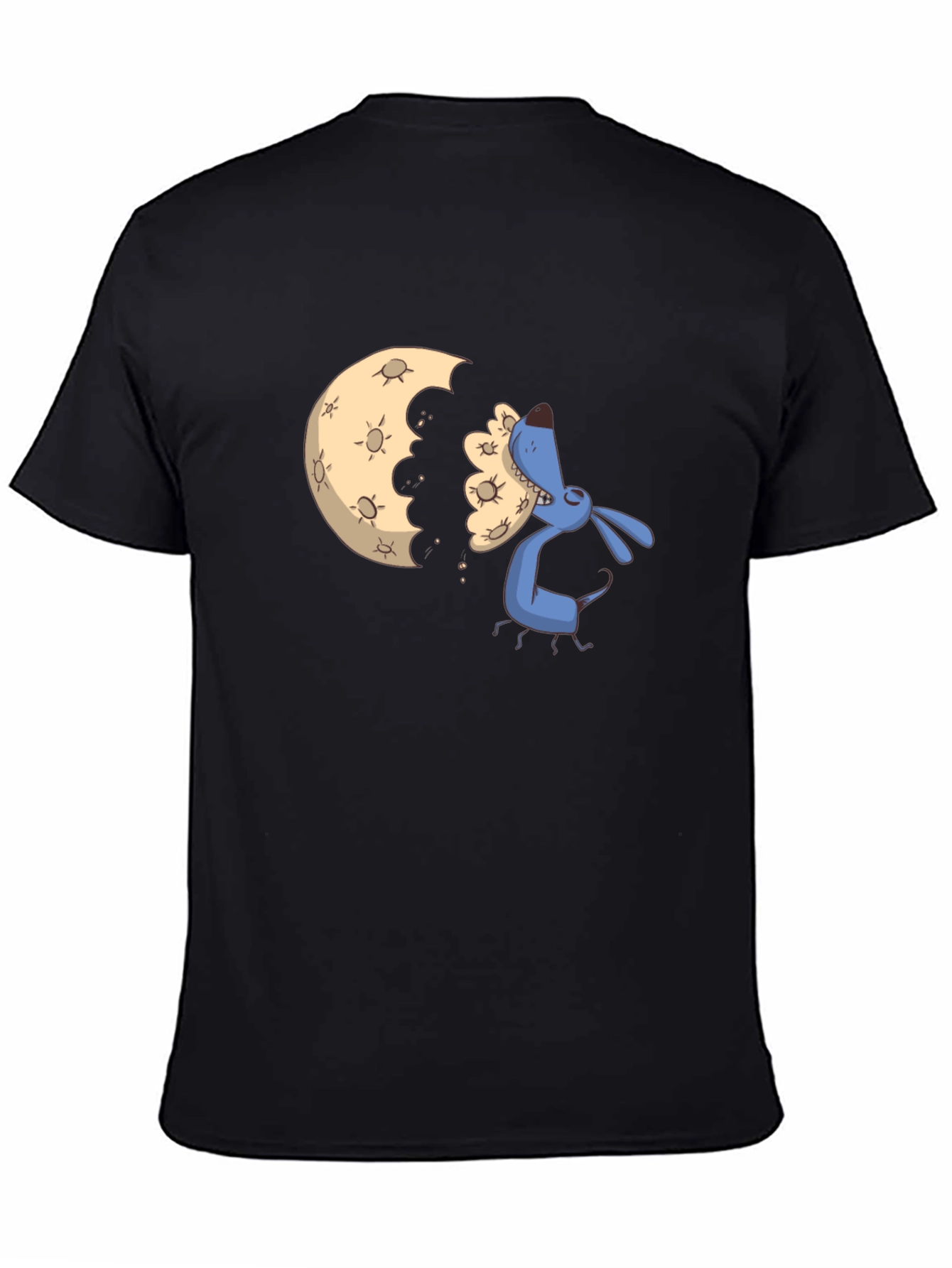 Black Cartoon Moon Eating Dog Black T-Shirt view 4