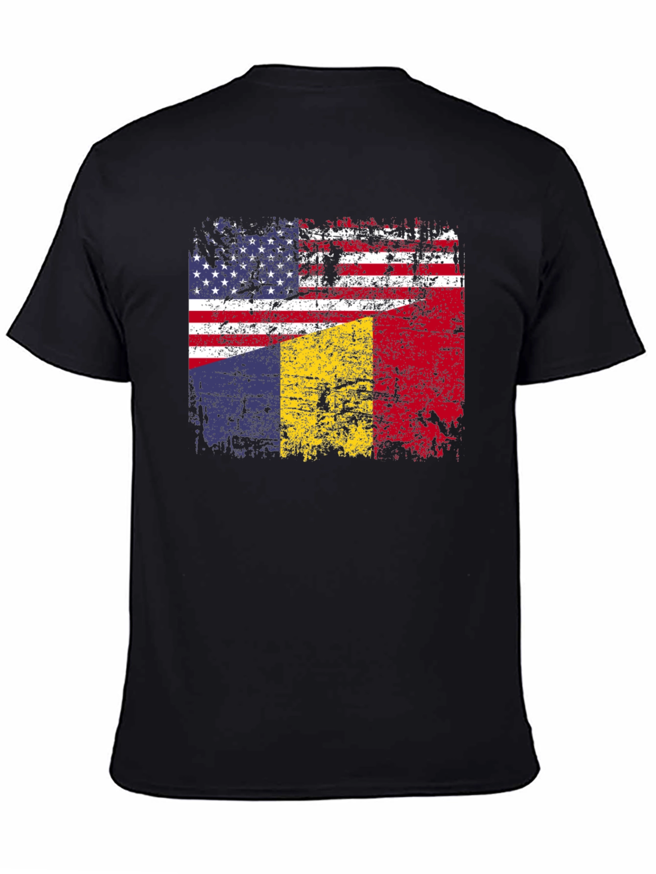 Black USA & Romania Flag T-Shirt view 4