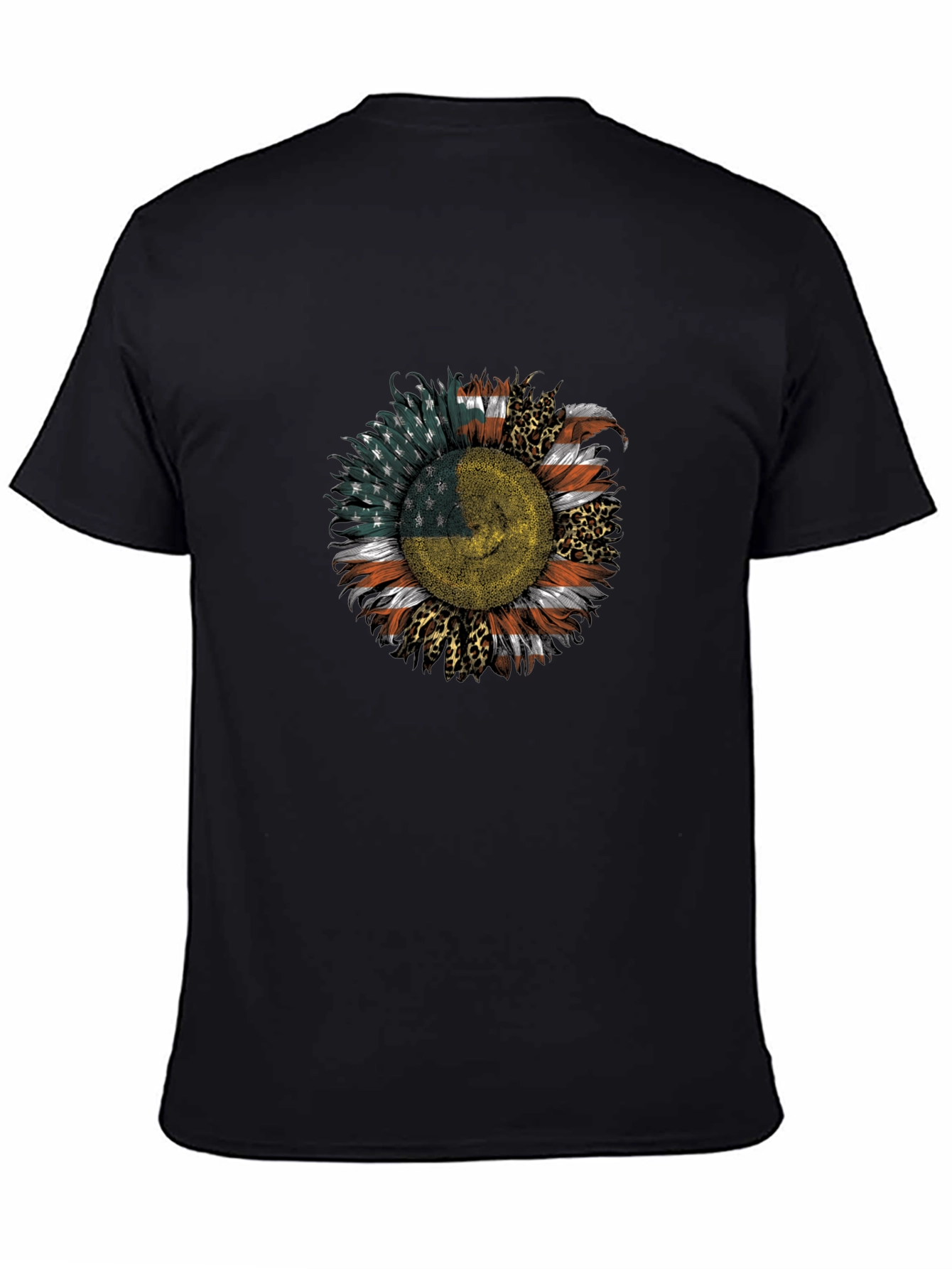 Black USA Ukraine Flag Sunflower Men's Black T-Shirt view 4