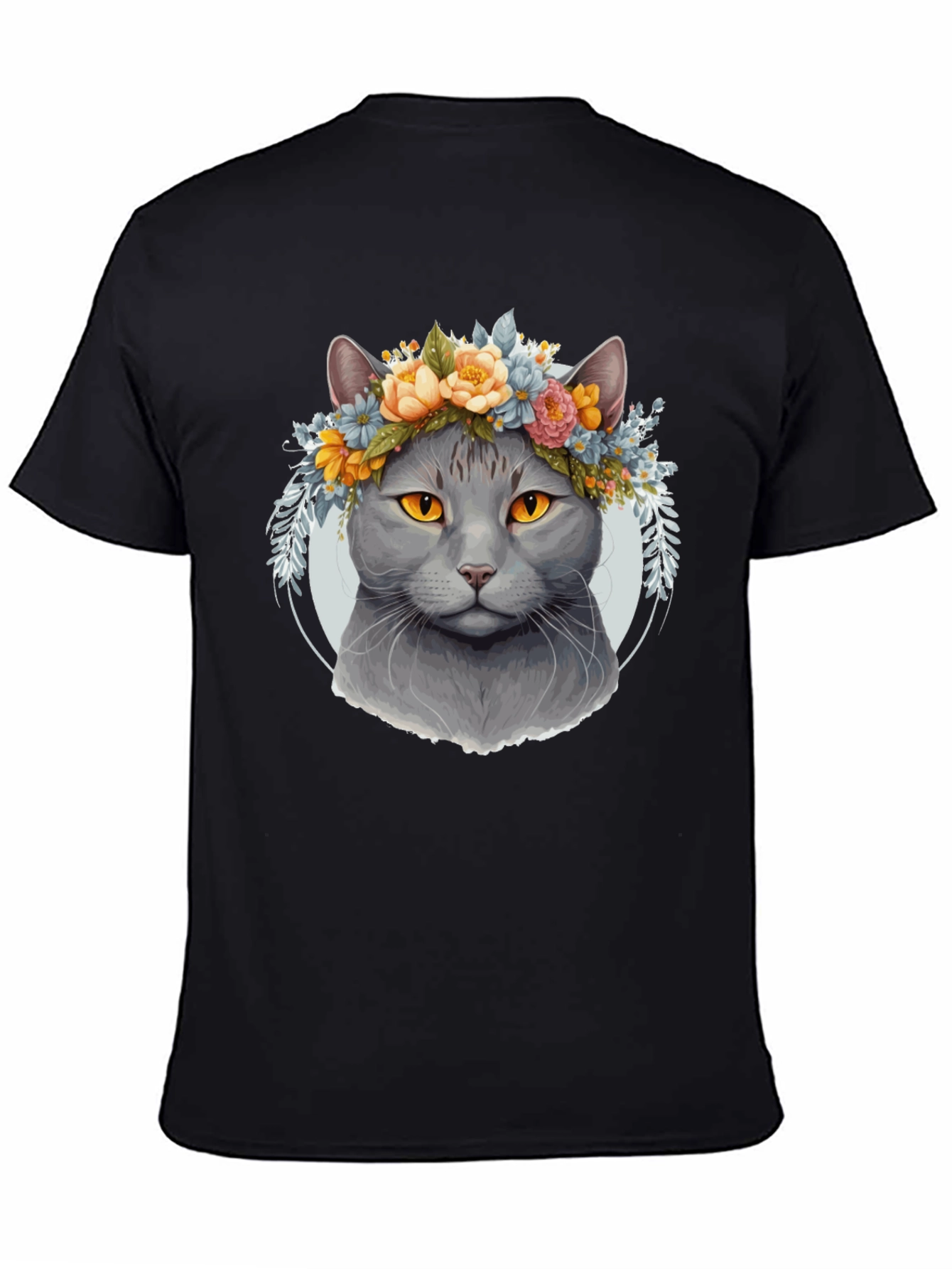 Black Cat Flower Crown Graphic Tee - Unique Style view 4
