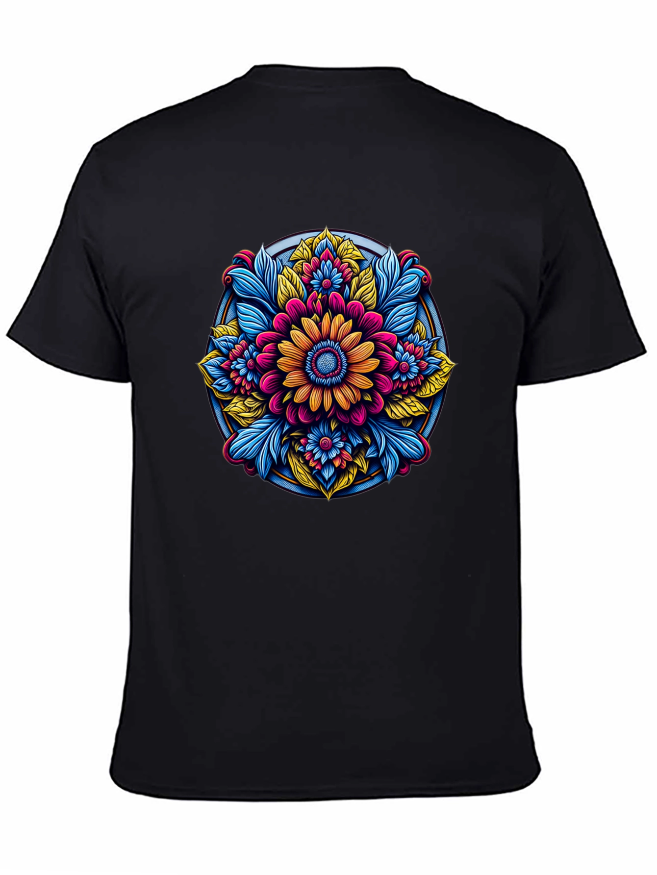 Black Floral Mandala Graphic Black T-Shirt view 4