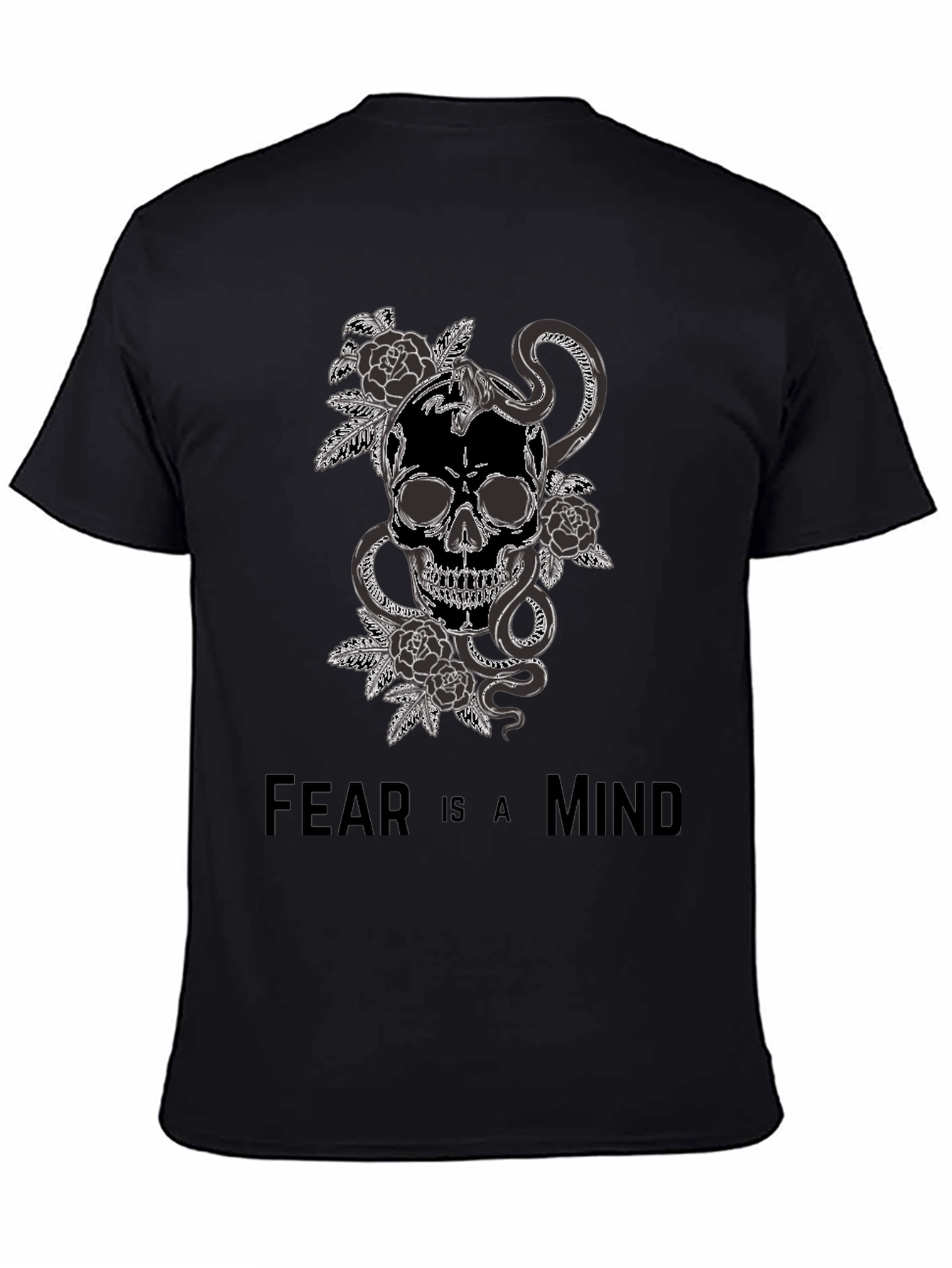 Black Skull Snake and Roses Graphic T-Shirt - Fear is a Mind view 4