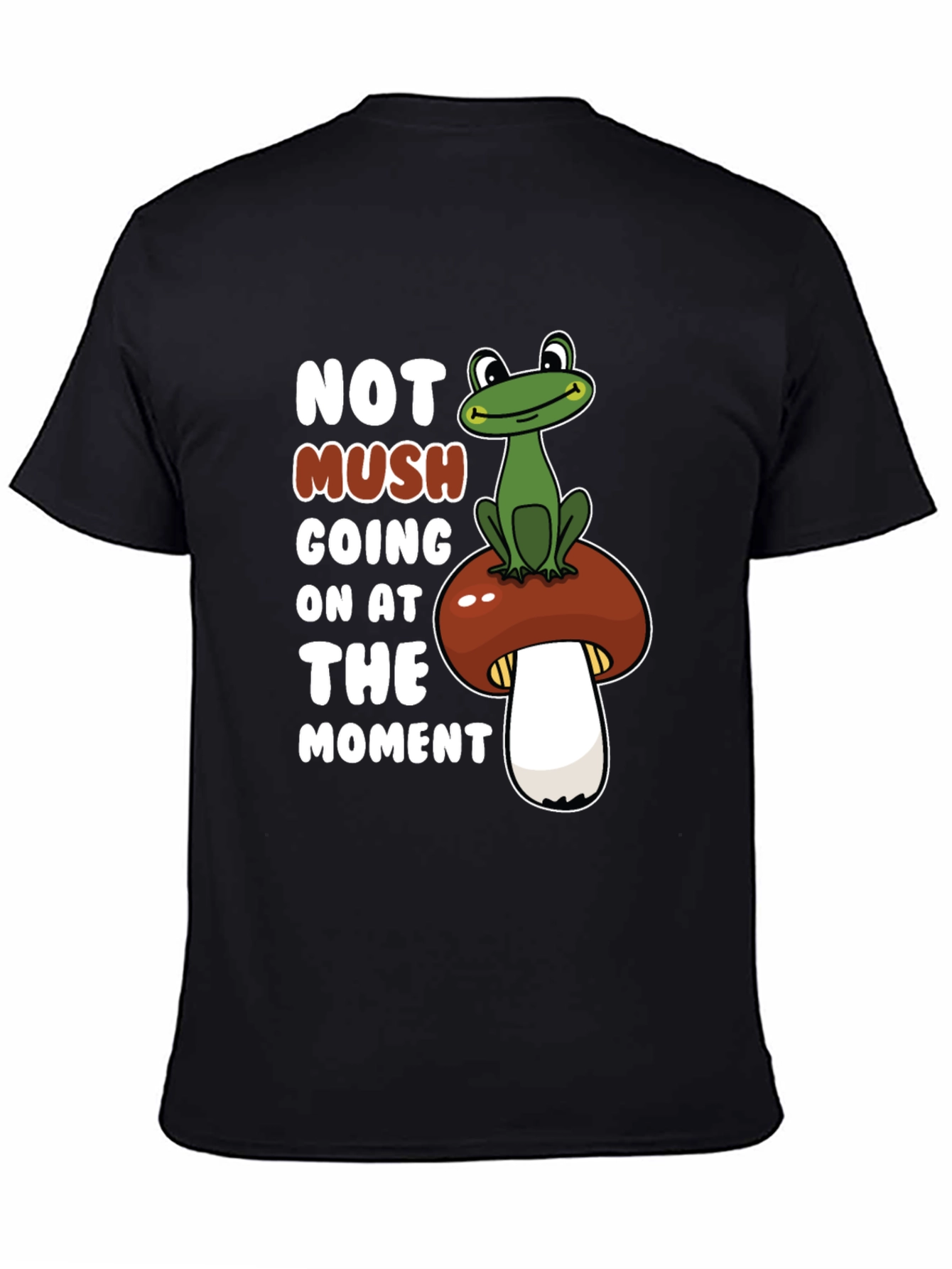 Black Funny Frog on Mushroom Graphic Tee view 4