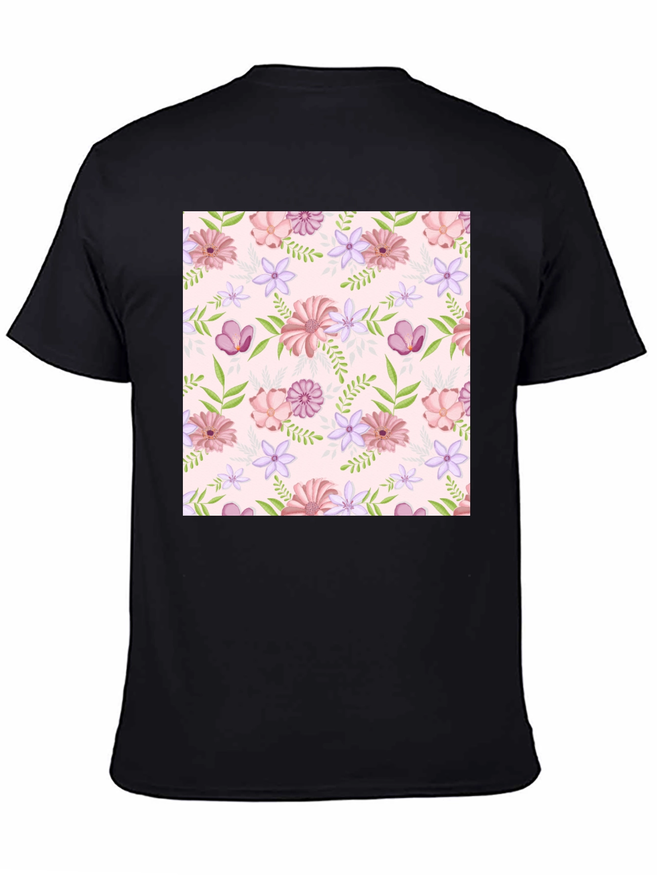 Black Floral Pattern T-Shirt - Black Casual Tee view 4