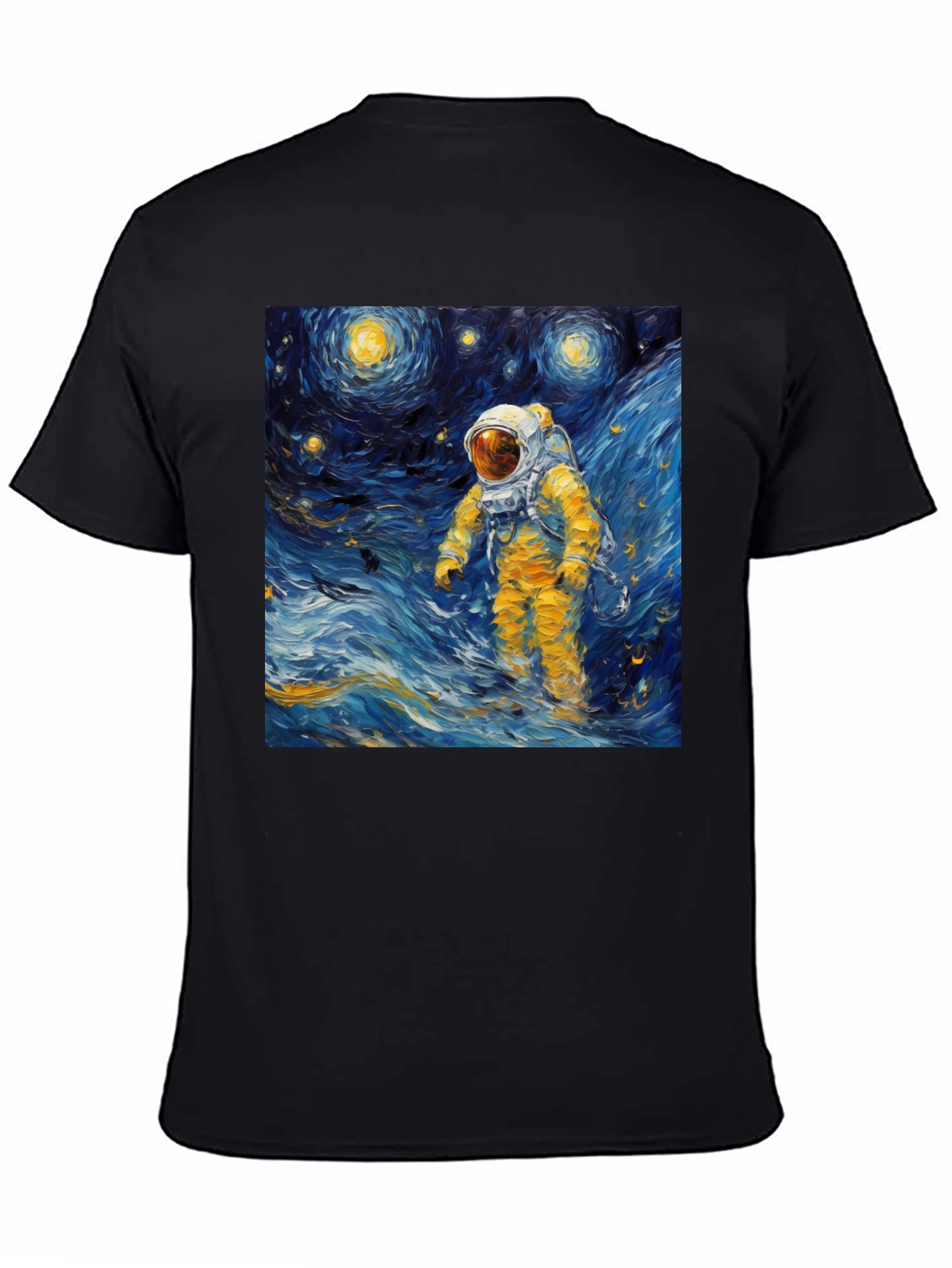 Black Starry Night Astronaut Graphic Tee view 4