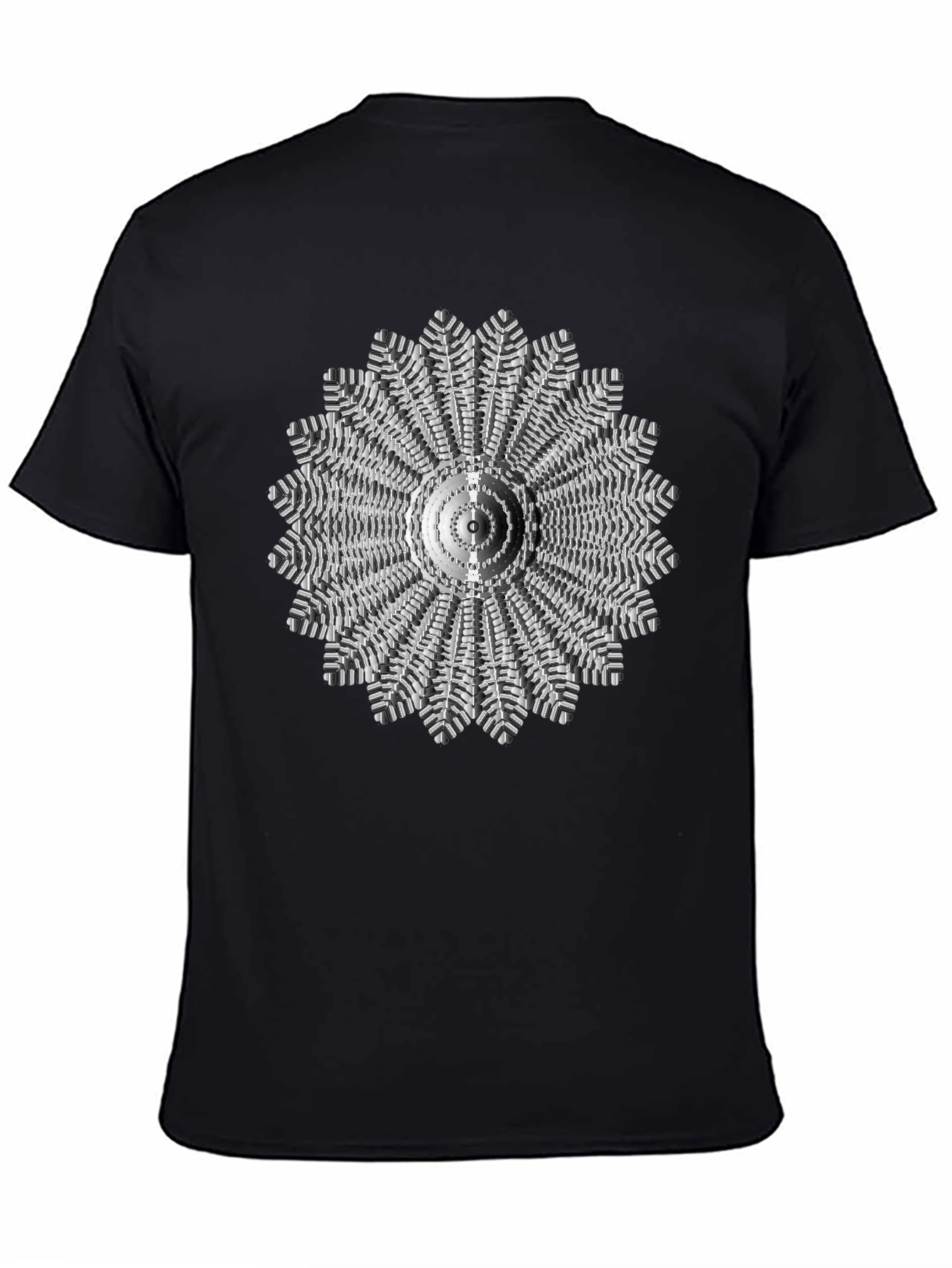 Black Abstract Radial Design Black T-Shirt view 4