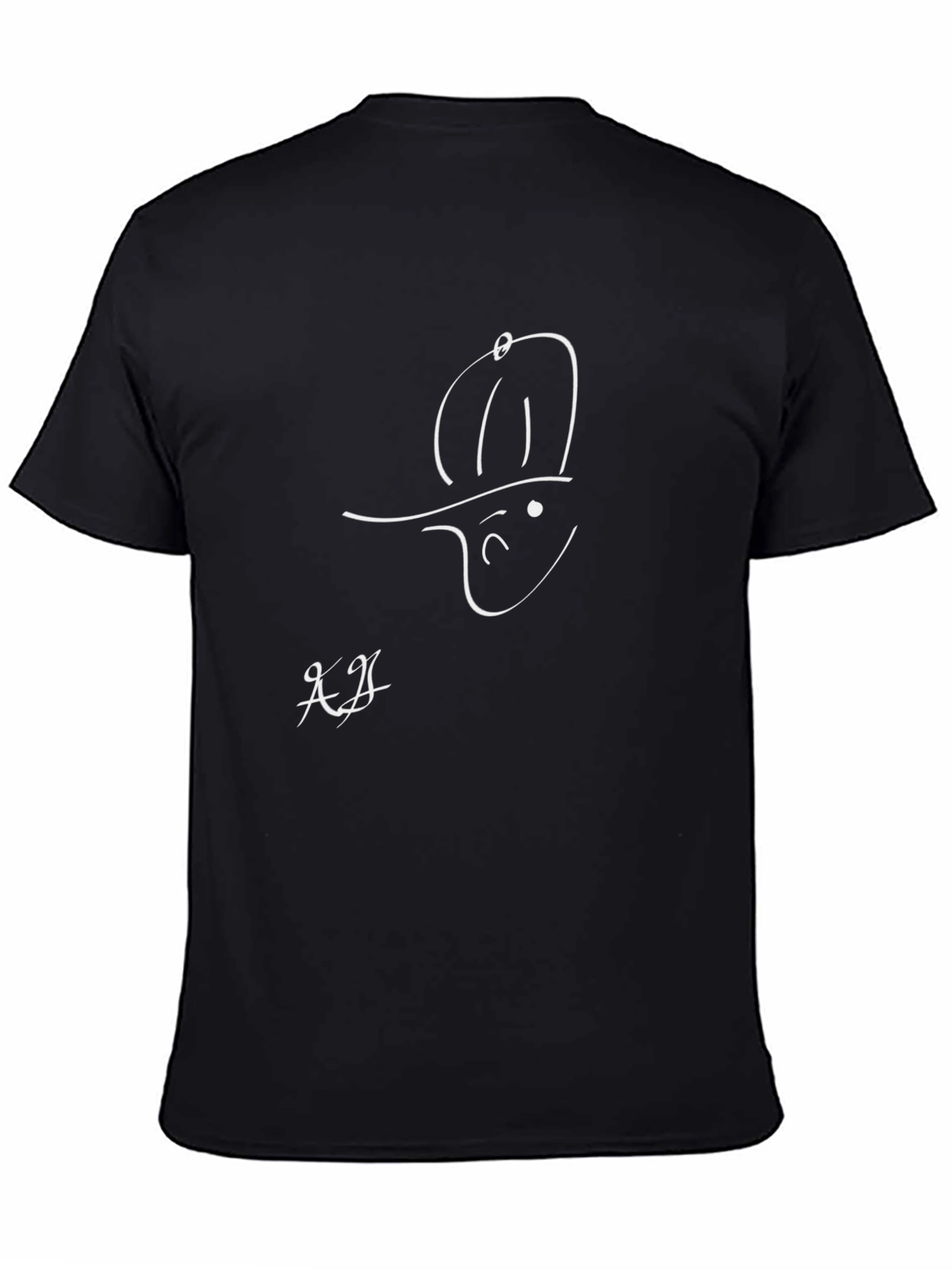 Black Minimalist Cartoon T-Shirt - Classic Black Cotton Tee view 4