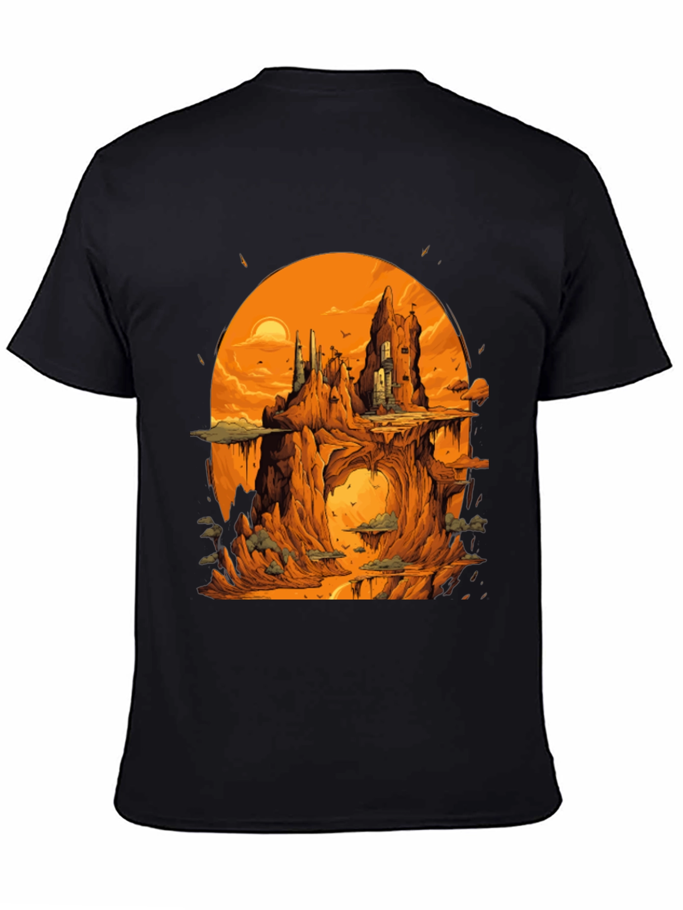 Black Fantasy Landscape Black Graphic Tee view 4