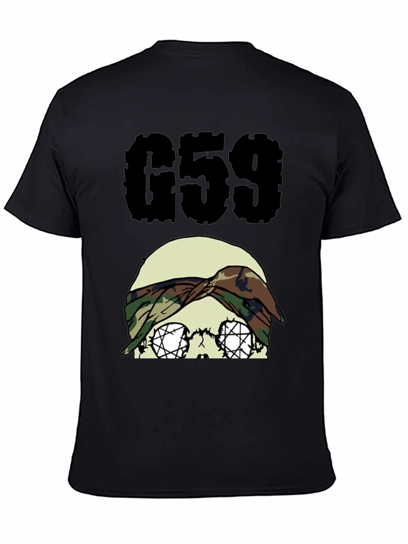 G59 Skull Camo Headband Black Graphic Tee - 4