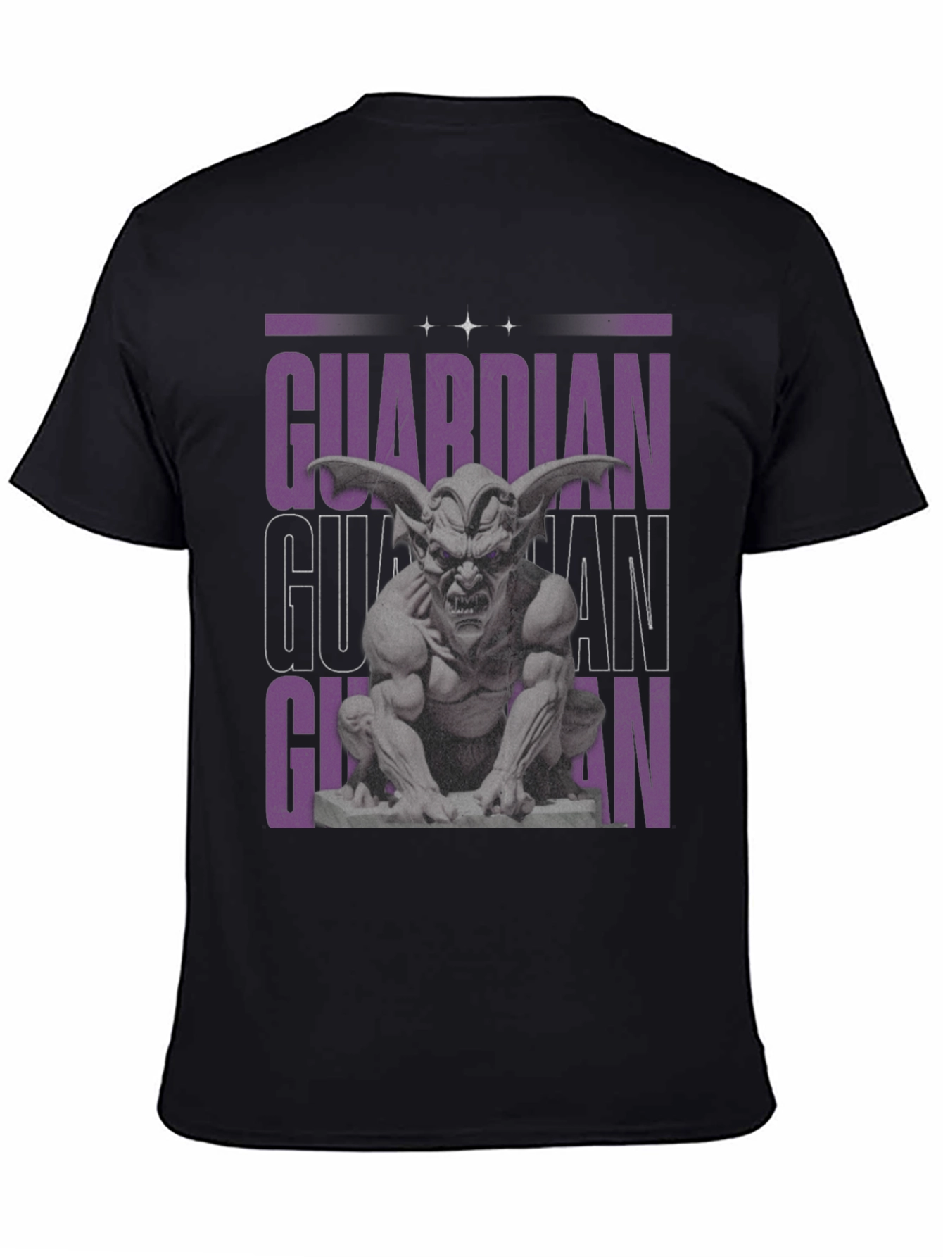 Black Guardian Gargoyle Graphic Tee - Black Cotton view 4