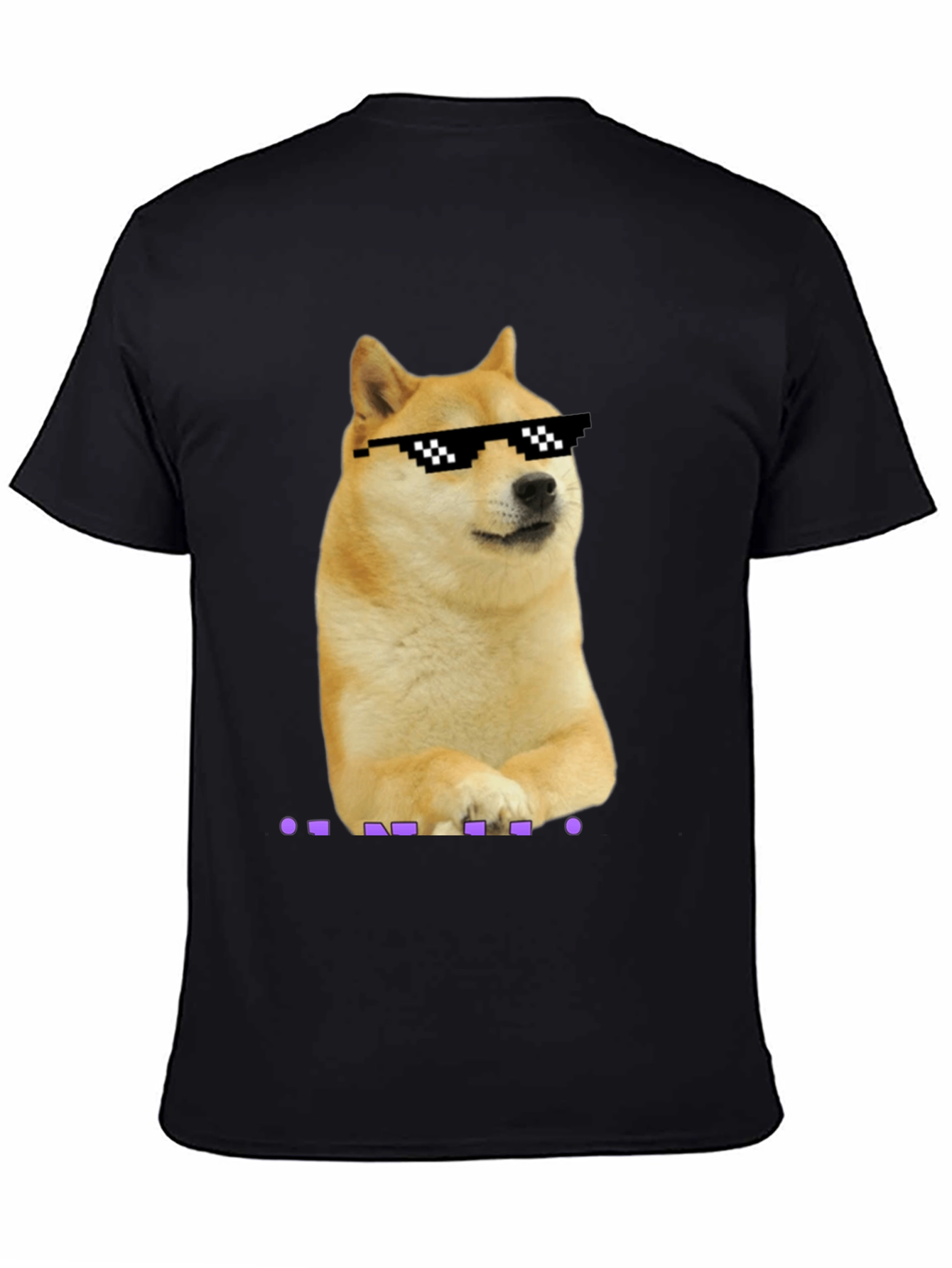 Black Doge Meme Pixel Sunglasses T-Shirt - Black view 4