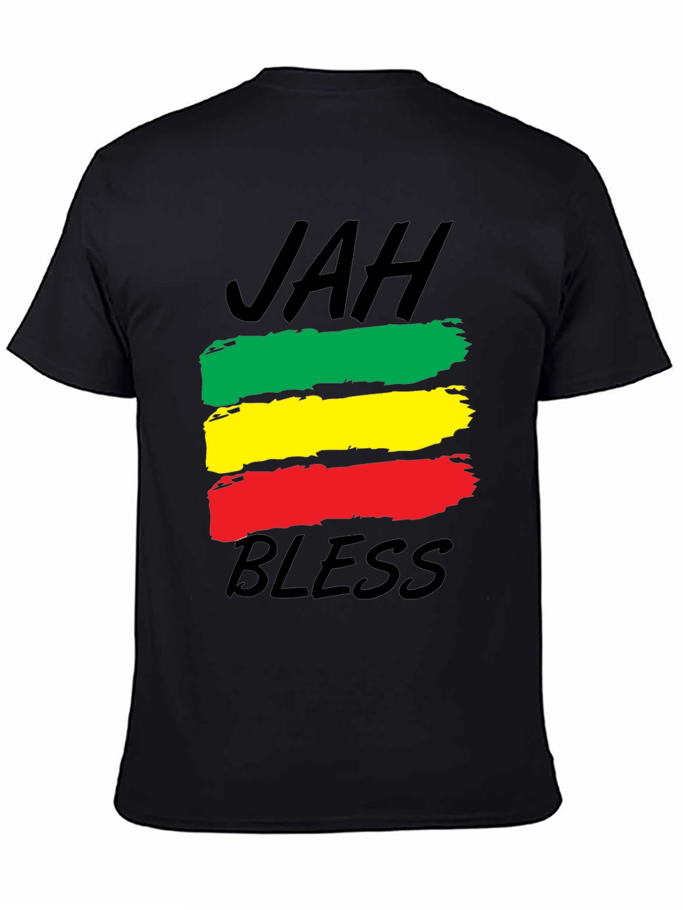 Black Rasta Reggae Jah Bless T-Shirt - Black view 4