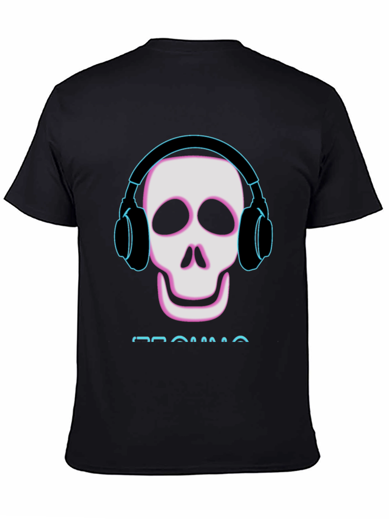Black Skull with Headphones Black T-Shirt view 4