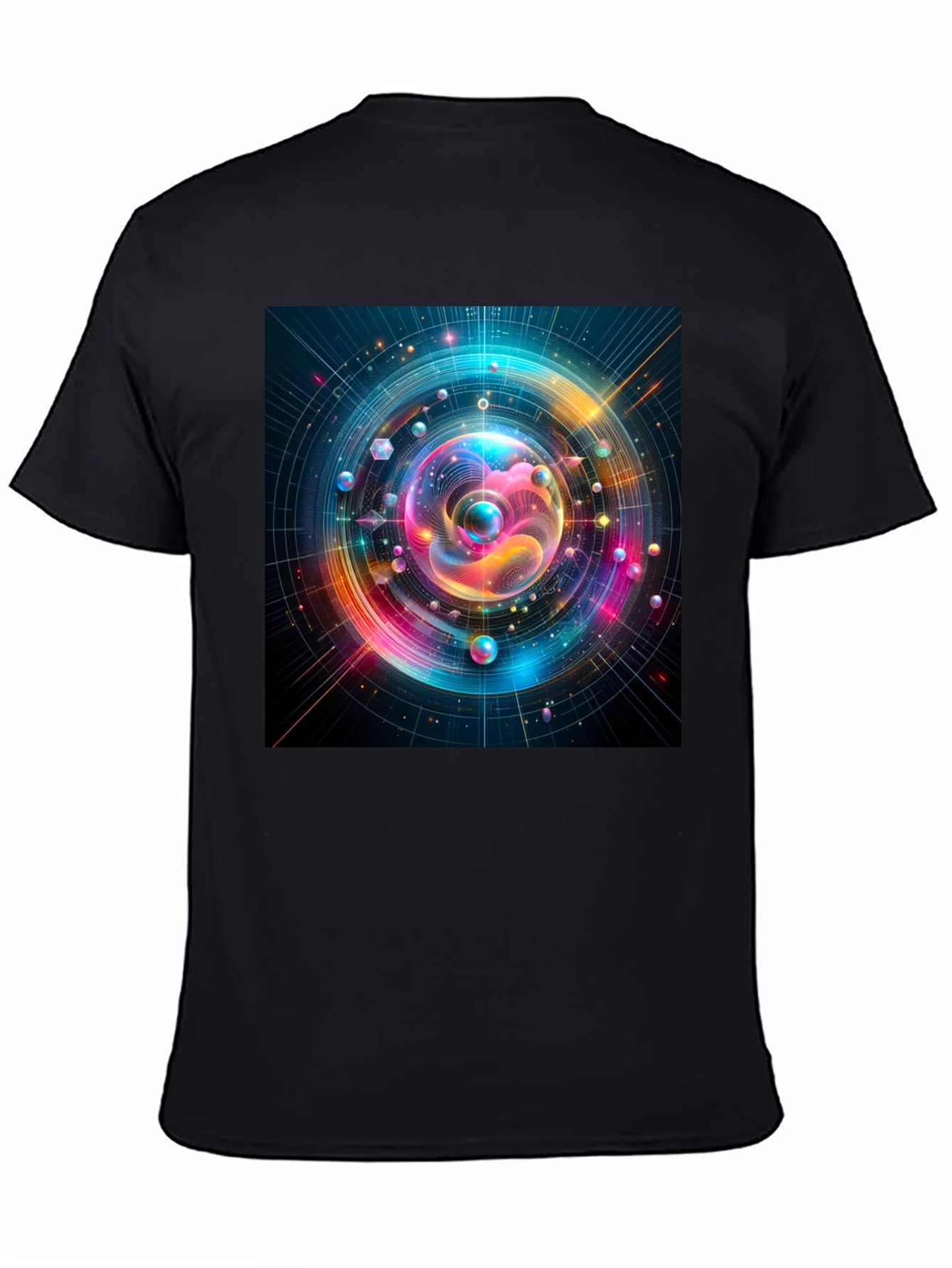 Black Colorful Space T-Shirt - Unique Design view 4