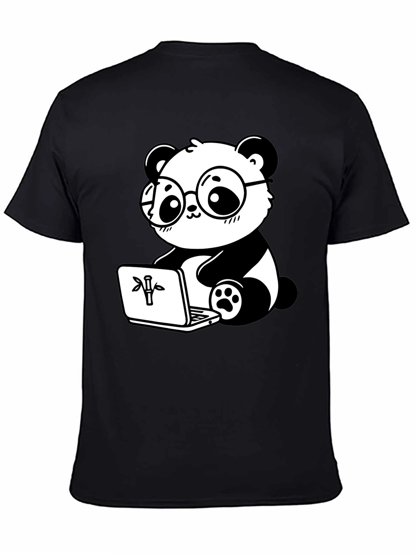 Black Cute Panda Laptop Graphic T-Shirt view 4