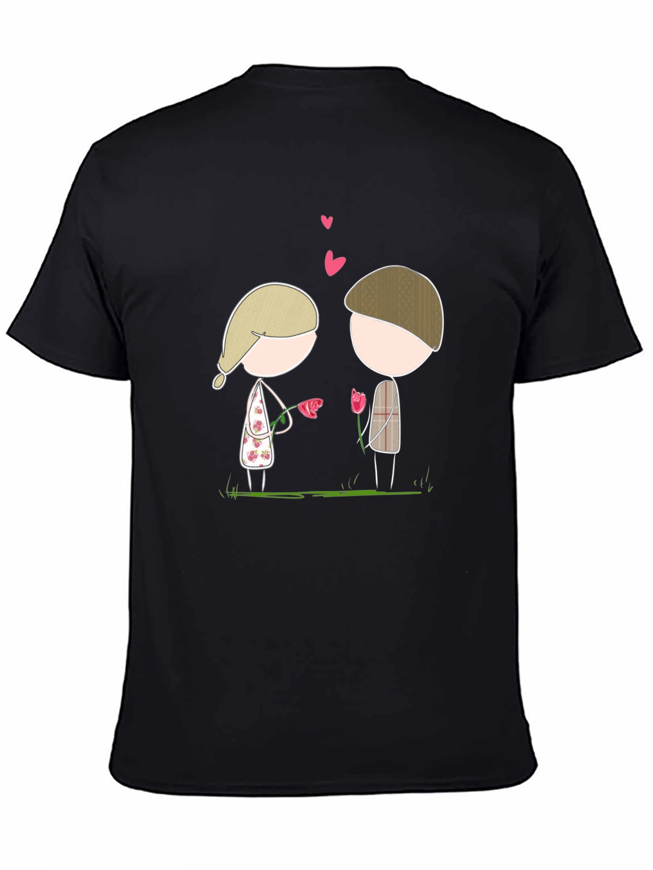 Black Cute Couple Cartoon Graphic Tee view 4
