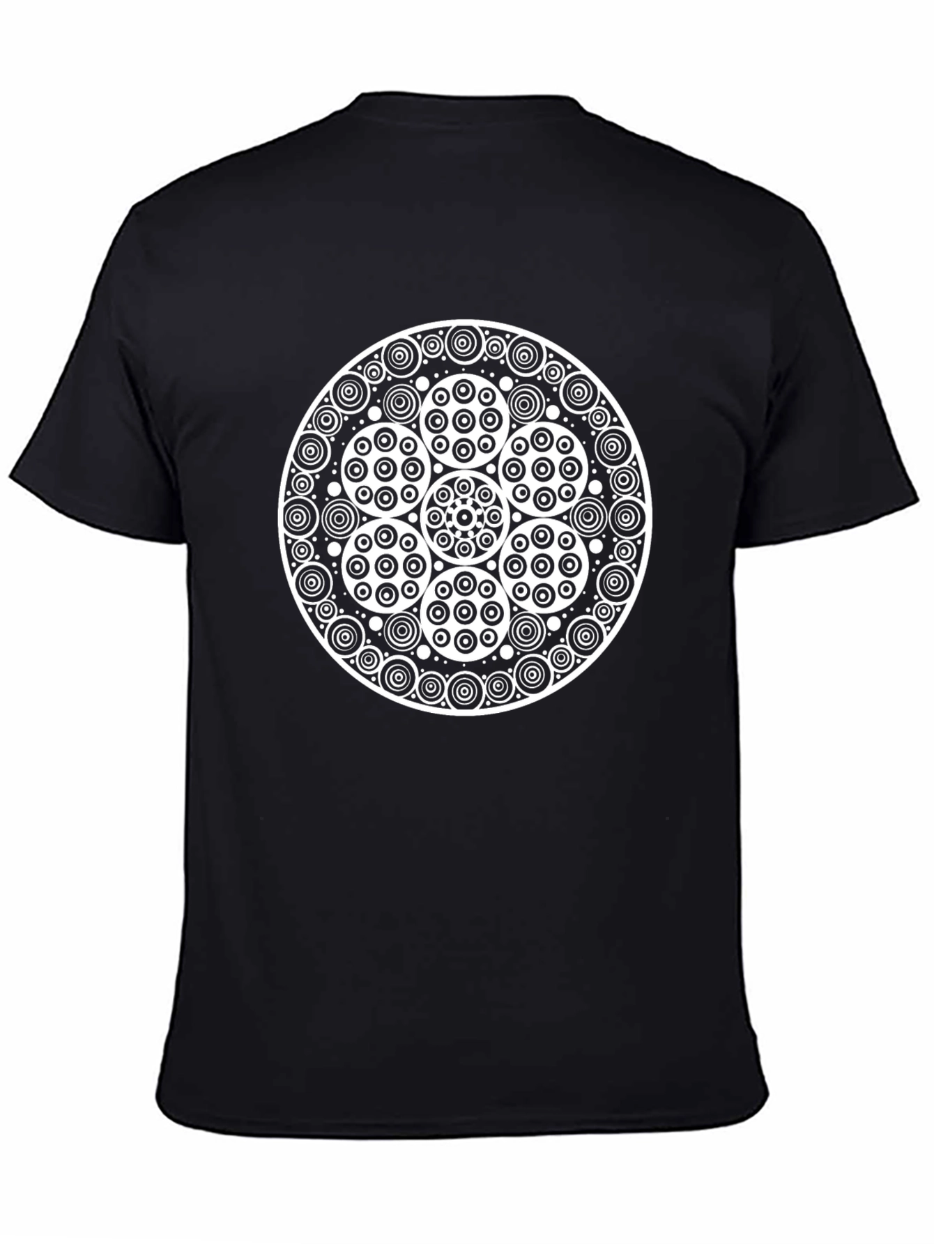 Black Geometric Mandala Design Black T-Shirt view 4