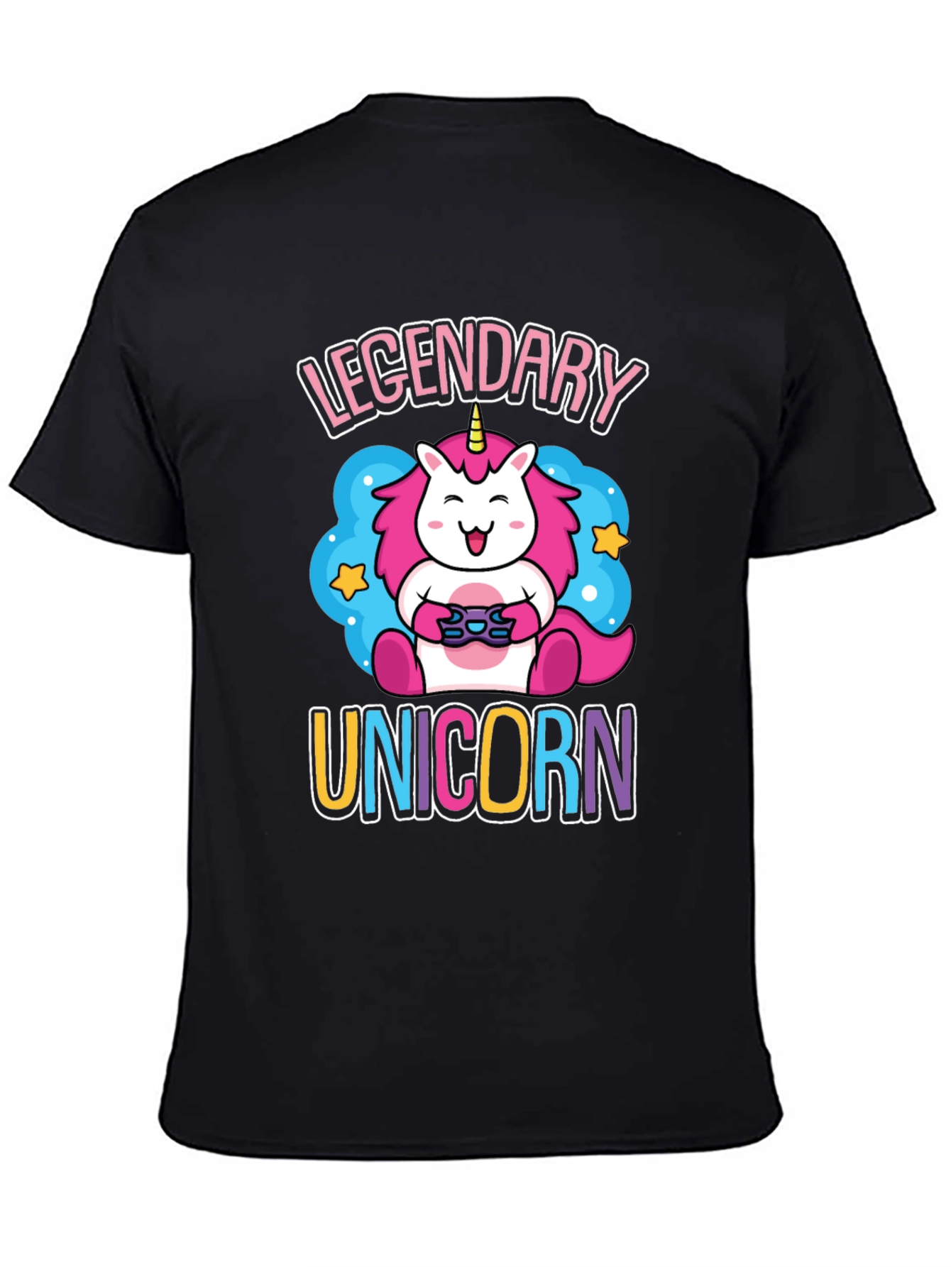 Black Legendary Unicorn Gamer Graphic T-Shirt view 4