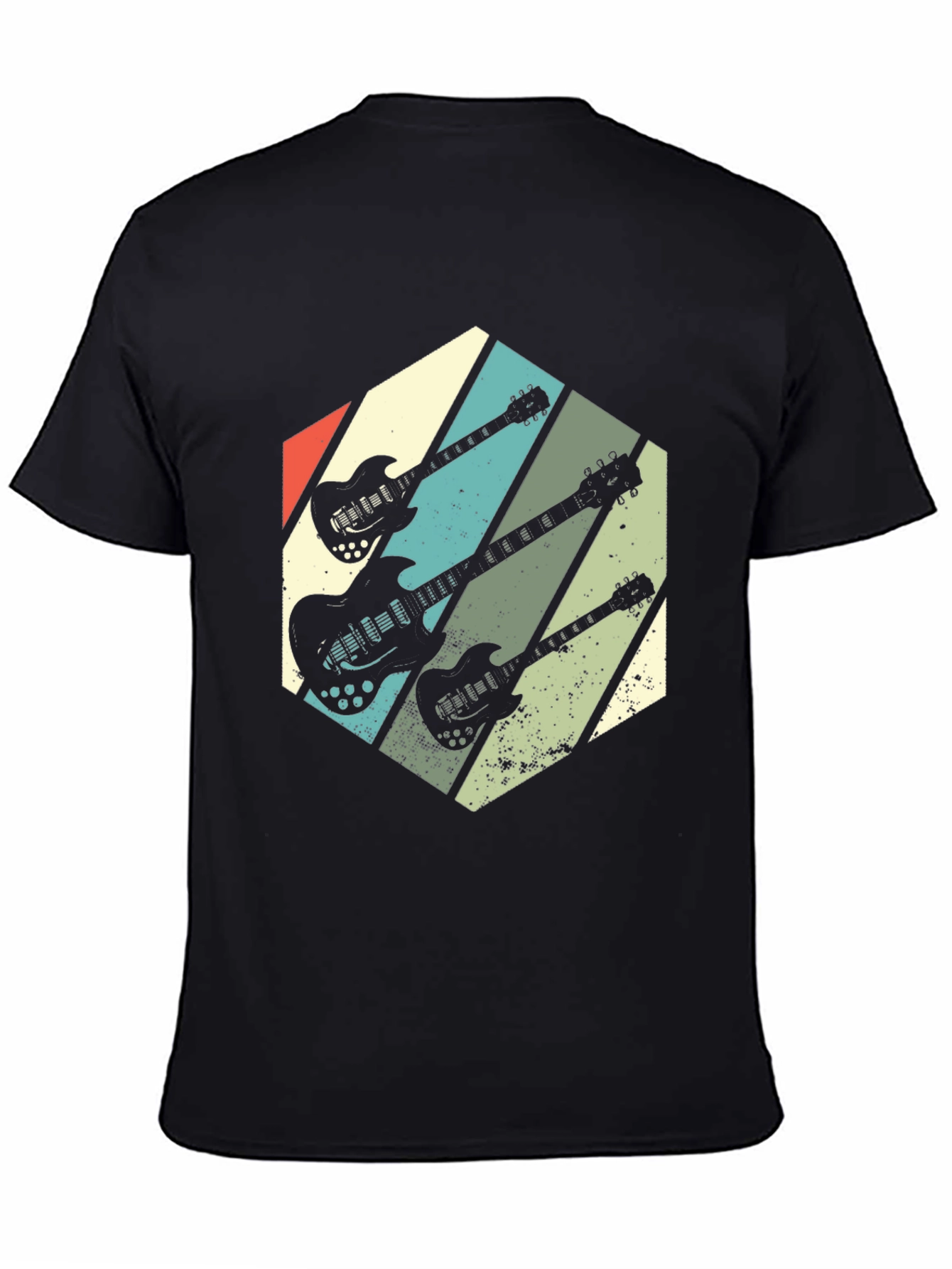 Black Retro Guitar Graphic T-Shirt - Vintage Rock Style view 4