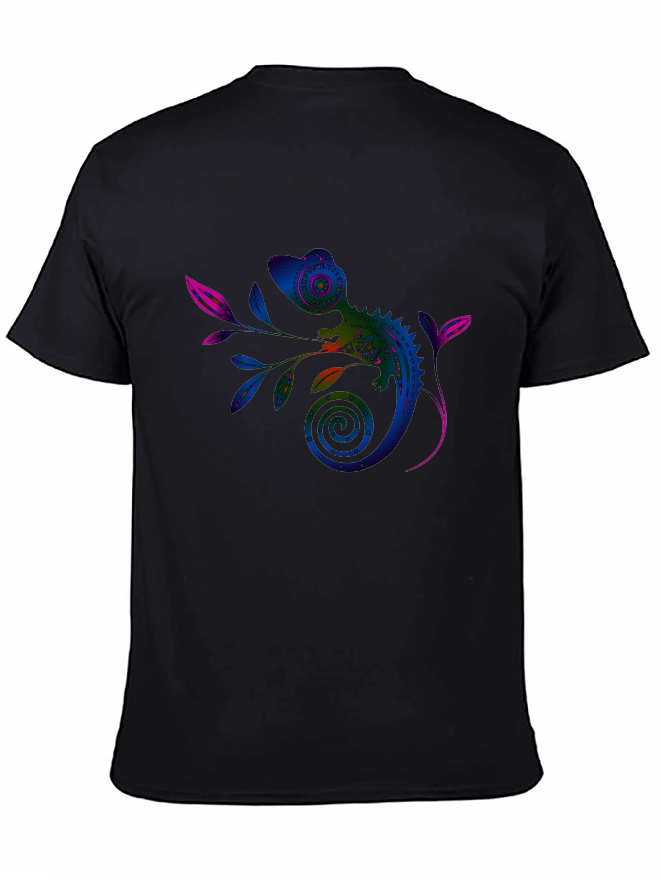 Black Vivid Chameleon Graphic Tee - Black Casual T-Shirt view 4