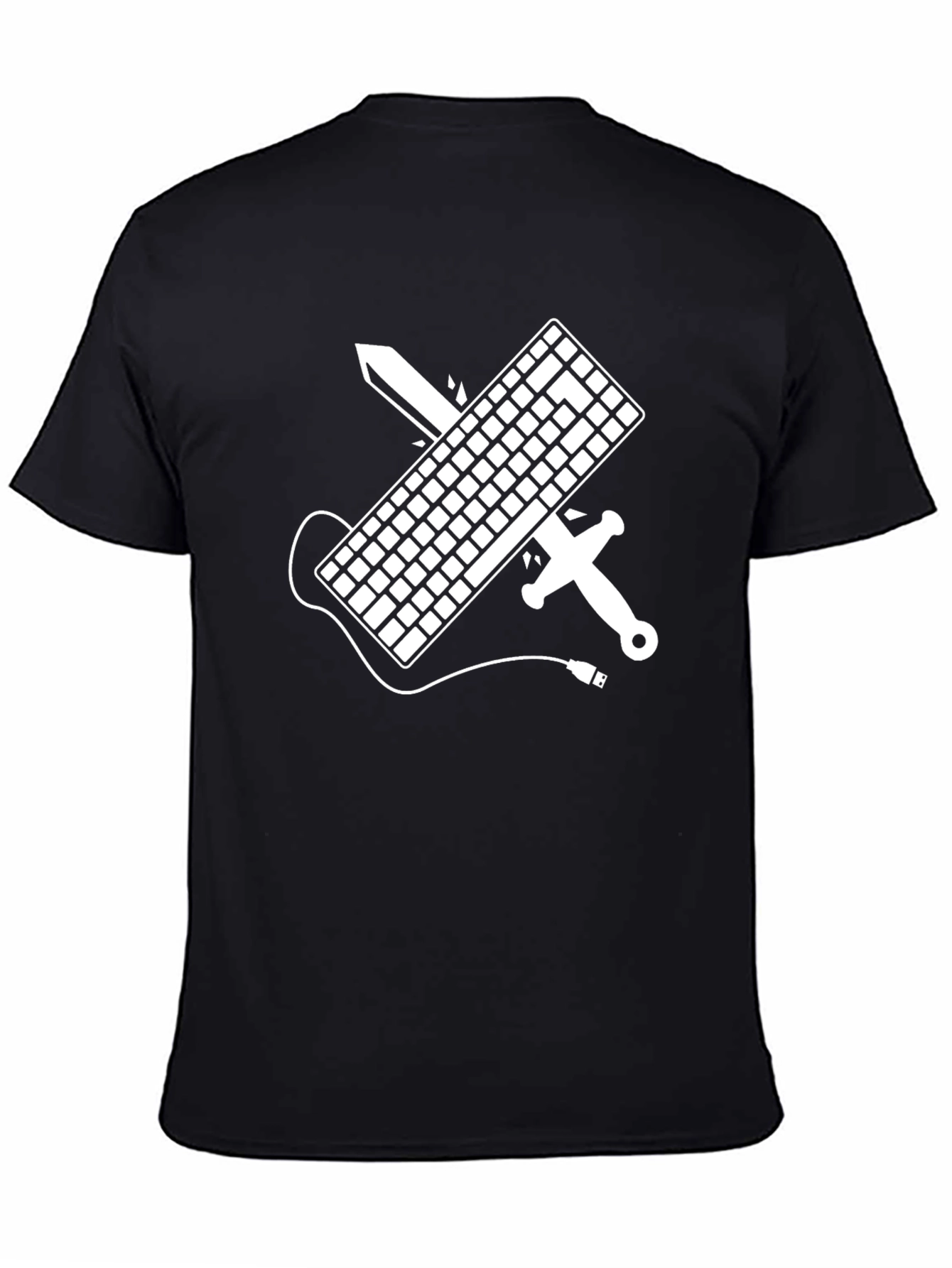 Black Keyboard Warrior T-Shirt - Gamer Sword Design view 4
