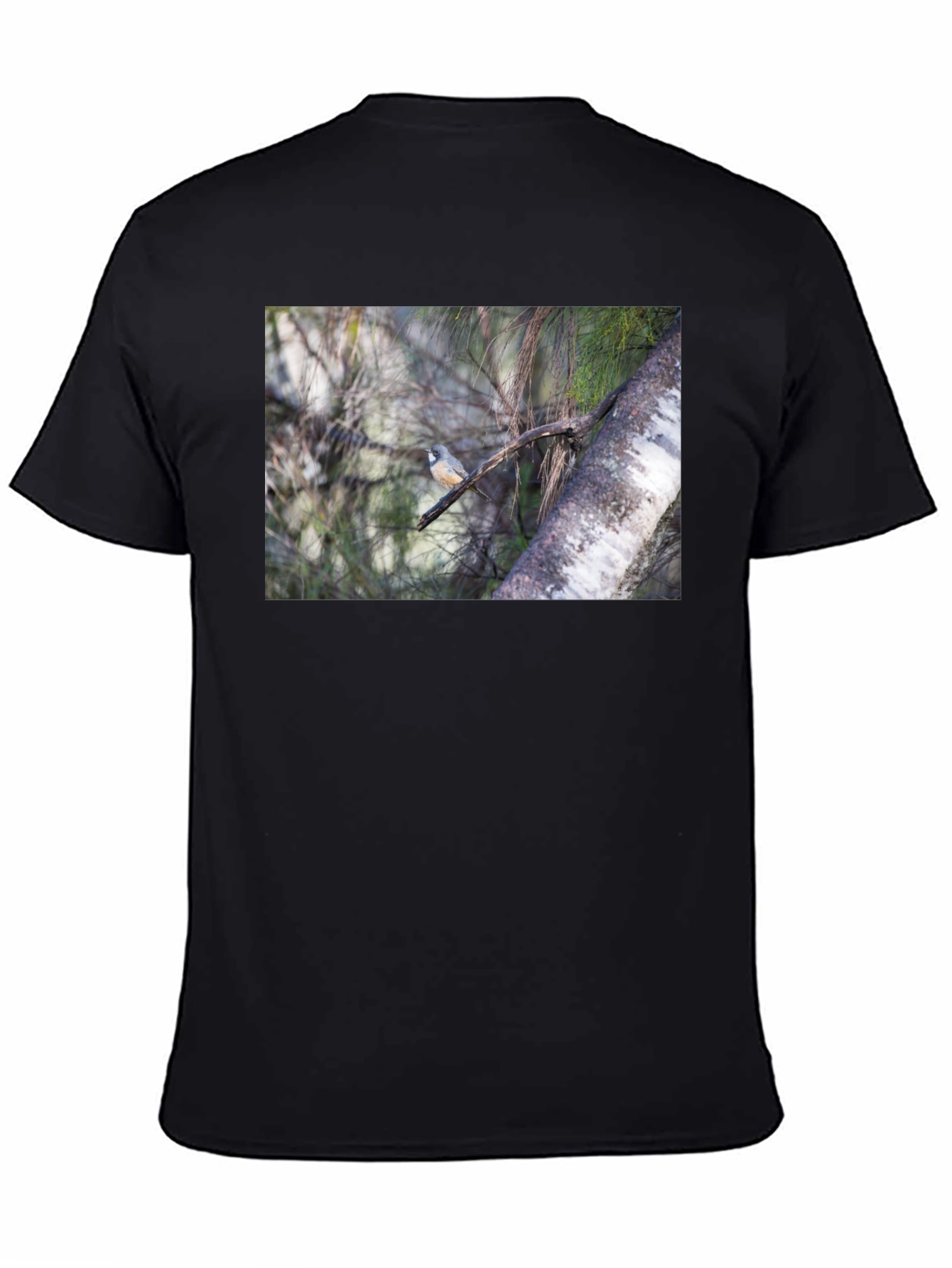 Black Bird on Branch Black T-Shirt view 4