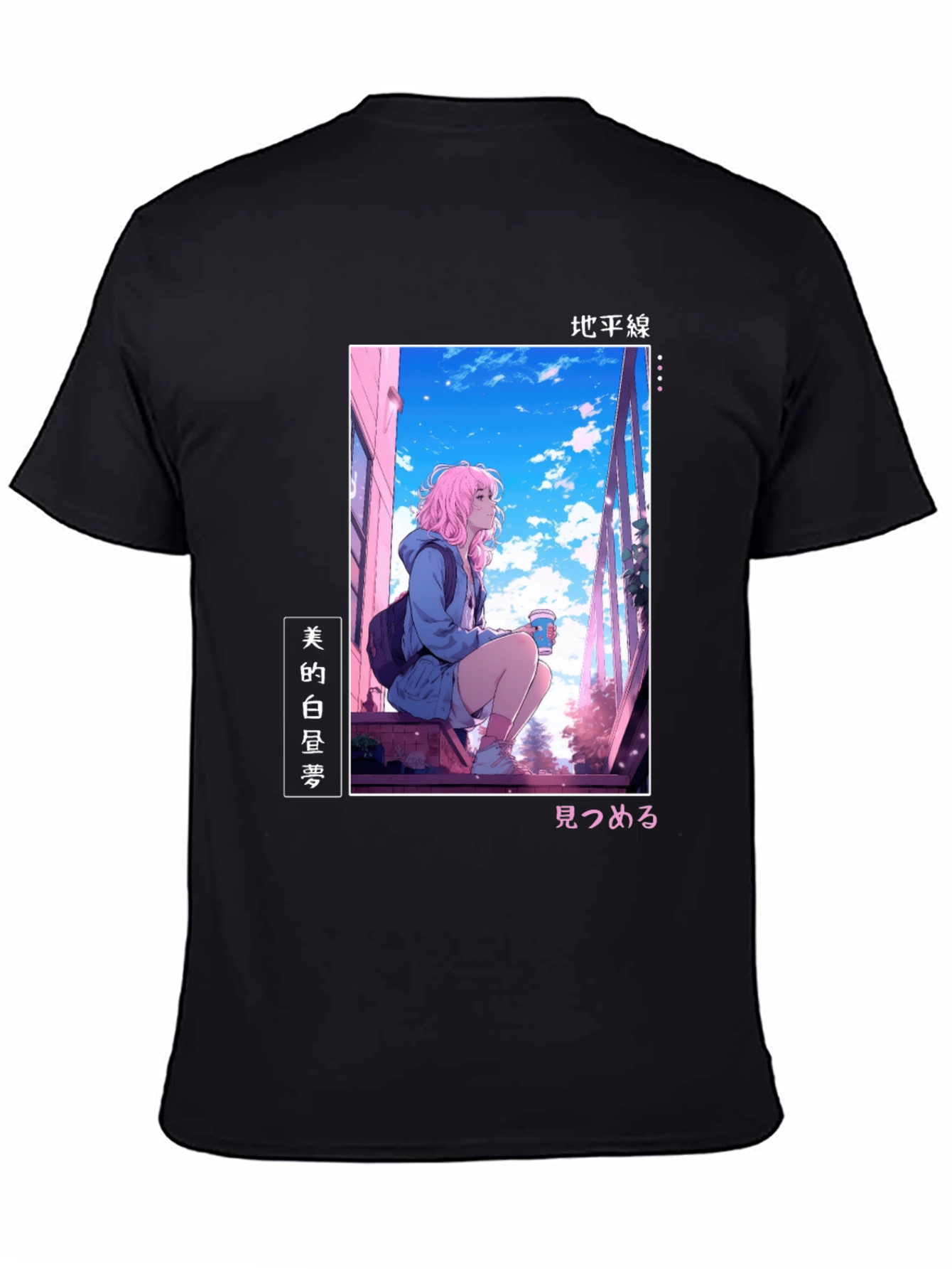 Black Anime Girl Black T-Shirt view 4