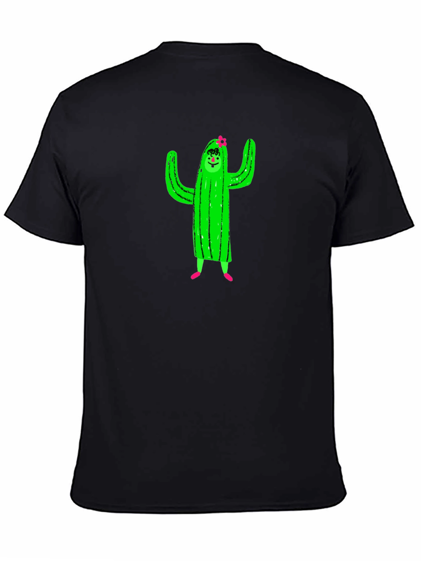 Black Cactus Character Graphic Black T-Shirt view 4