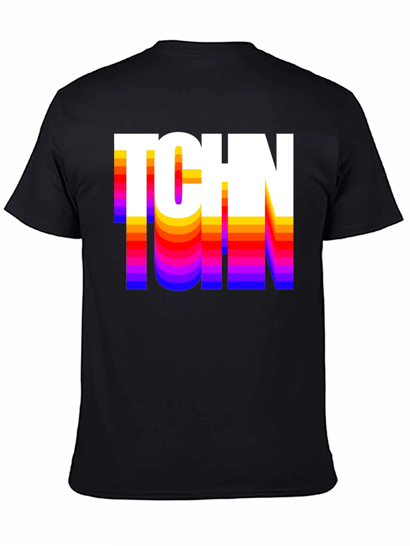 Black Retro TCHN Graphic Tee - Stylish Crew Neck T-Shirt view 4