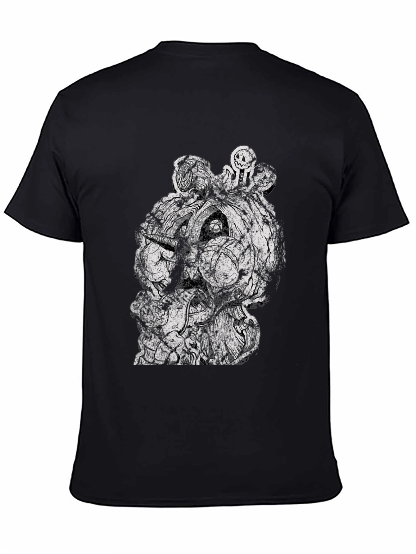 Black Creepy Pumpkin Graphic Tee - Black Cotton T-Shirt view 4