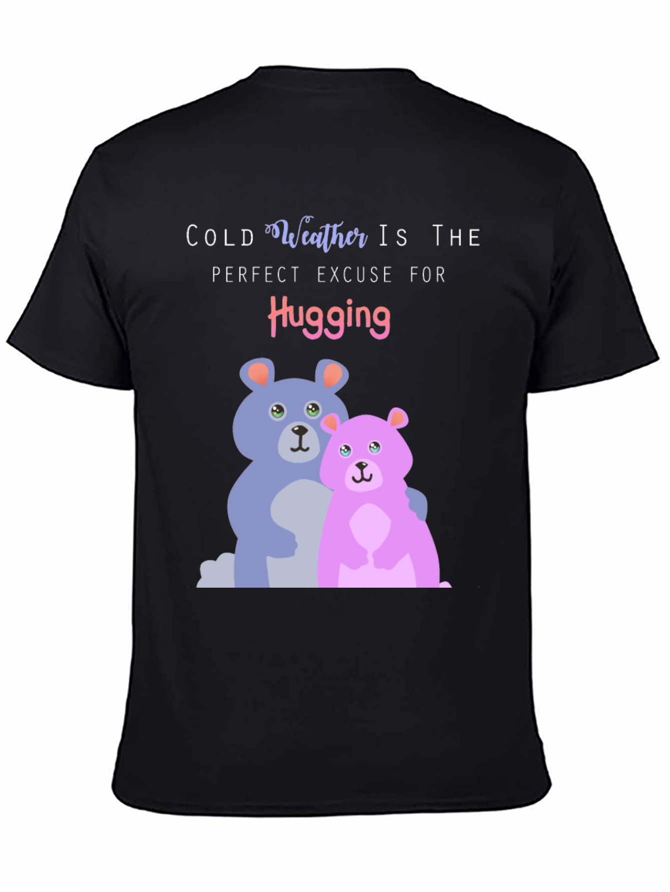 Black Cute Hugging Bears T-Shirt: Perfect for Cold Weather! view 4