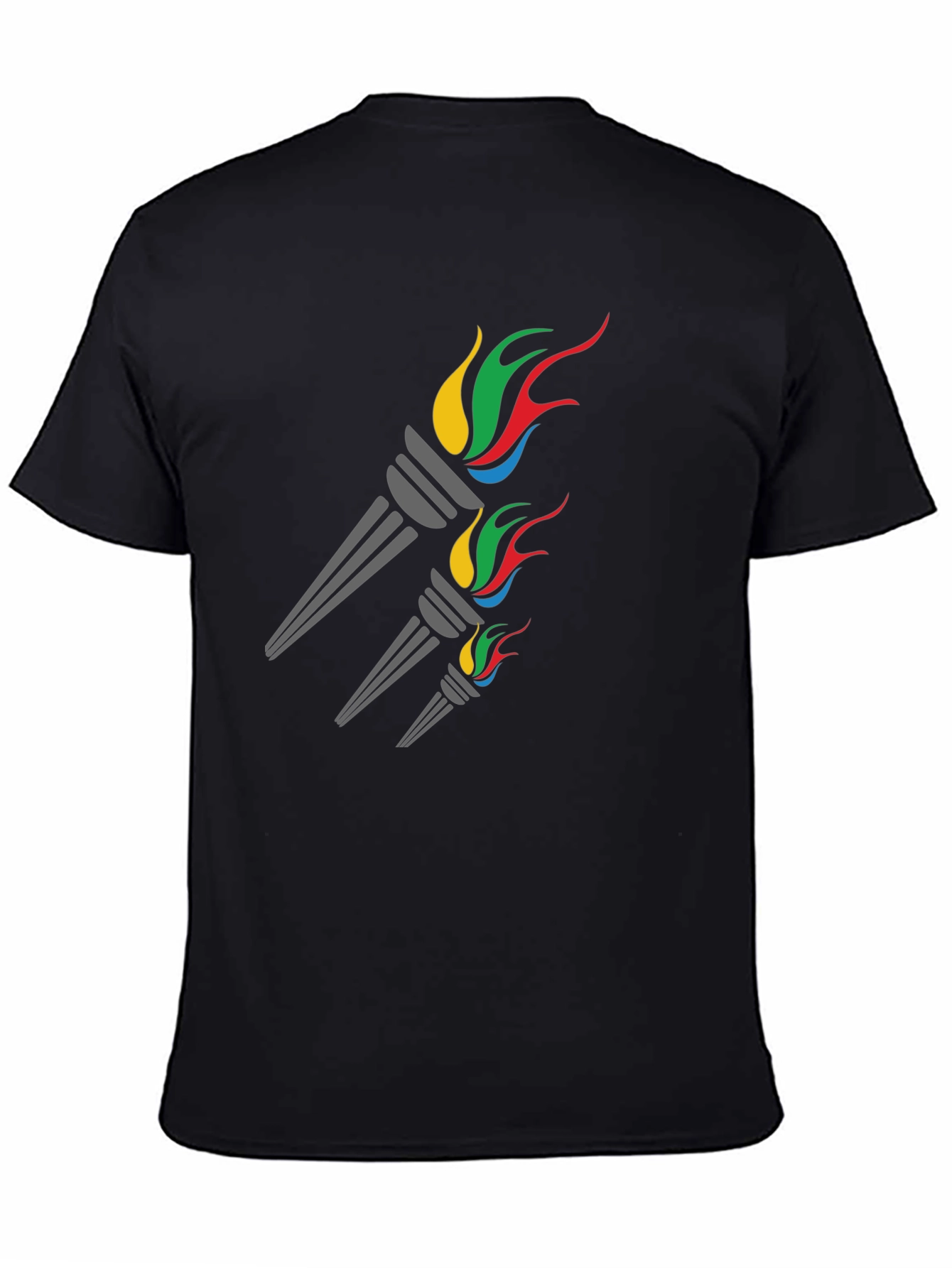 Black Olympic Torch Graphic Tee - Stylish Men's Black T-Shirt view 4