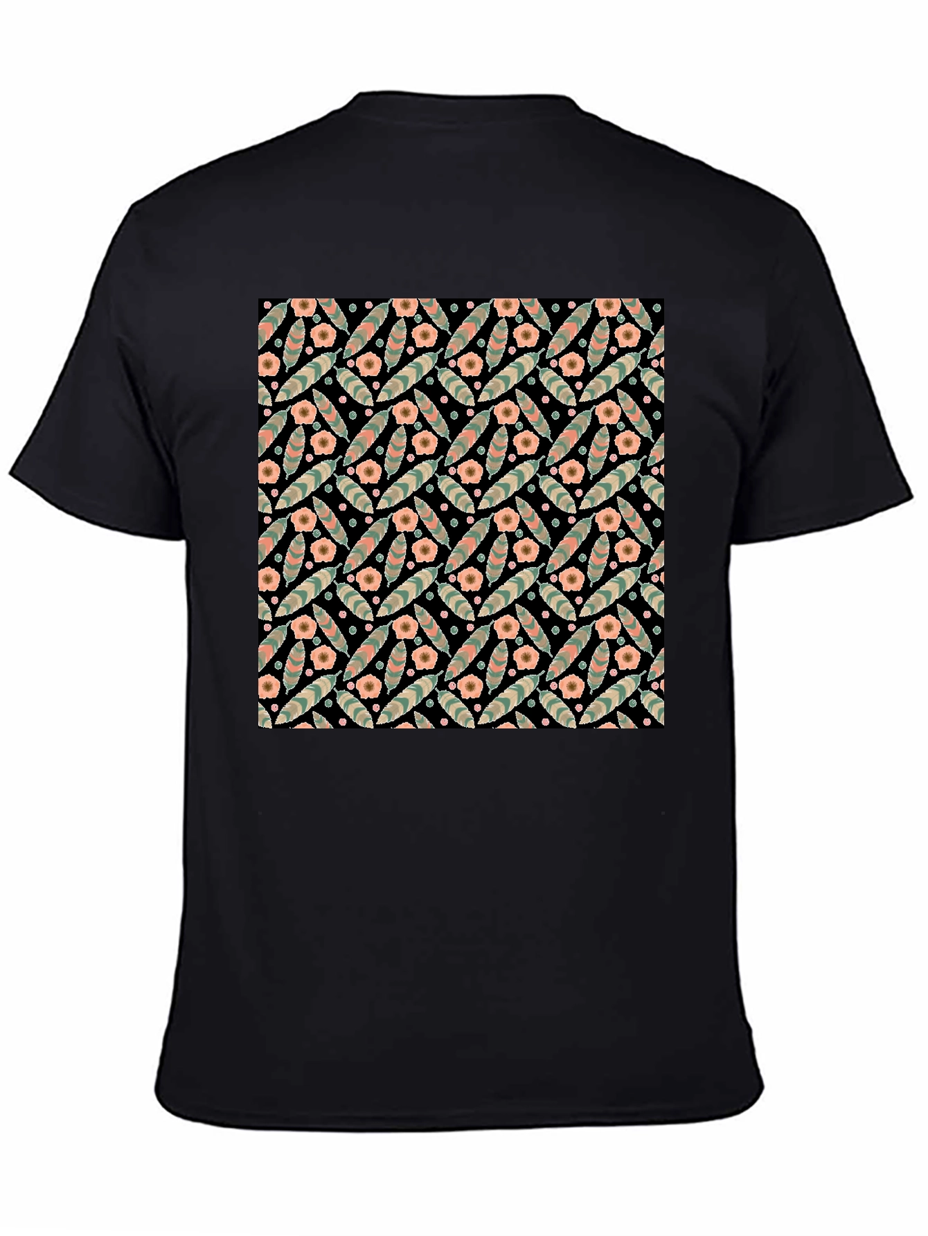 Black Floral Patterned Black T-Shirt view 4