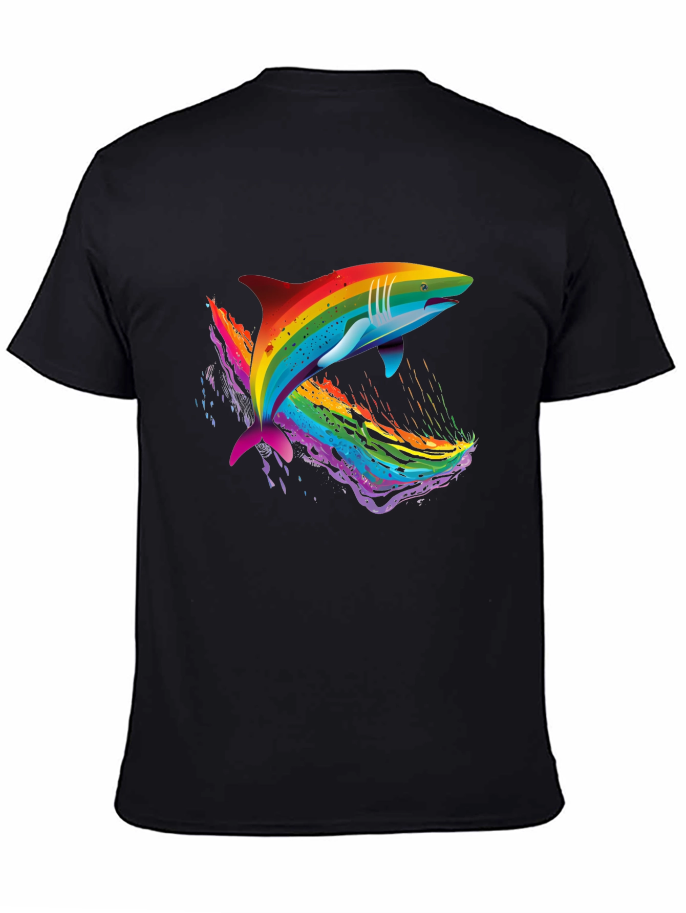 Black Rainbow Shark Graphic Black T-Shirt view 4