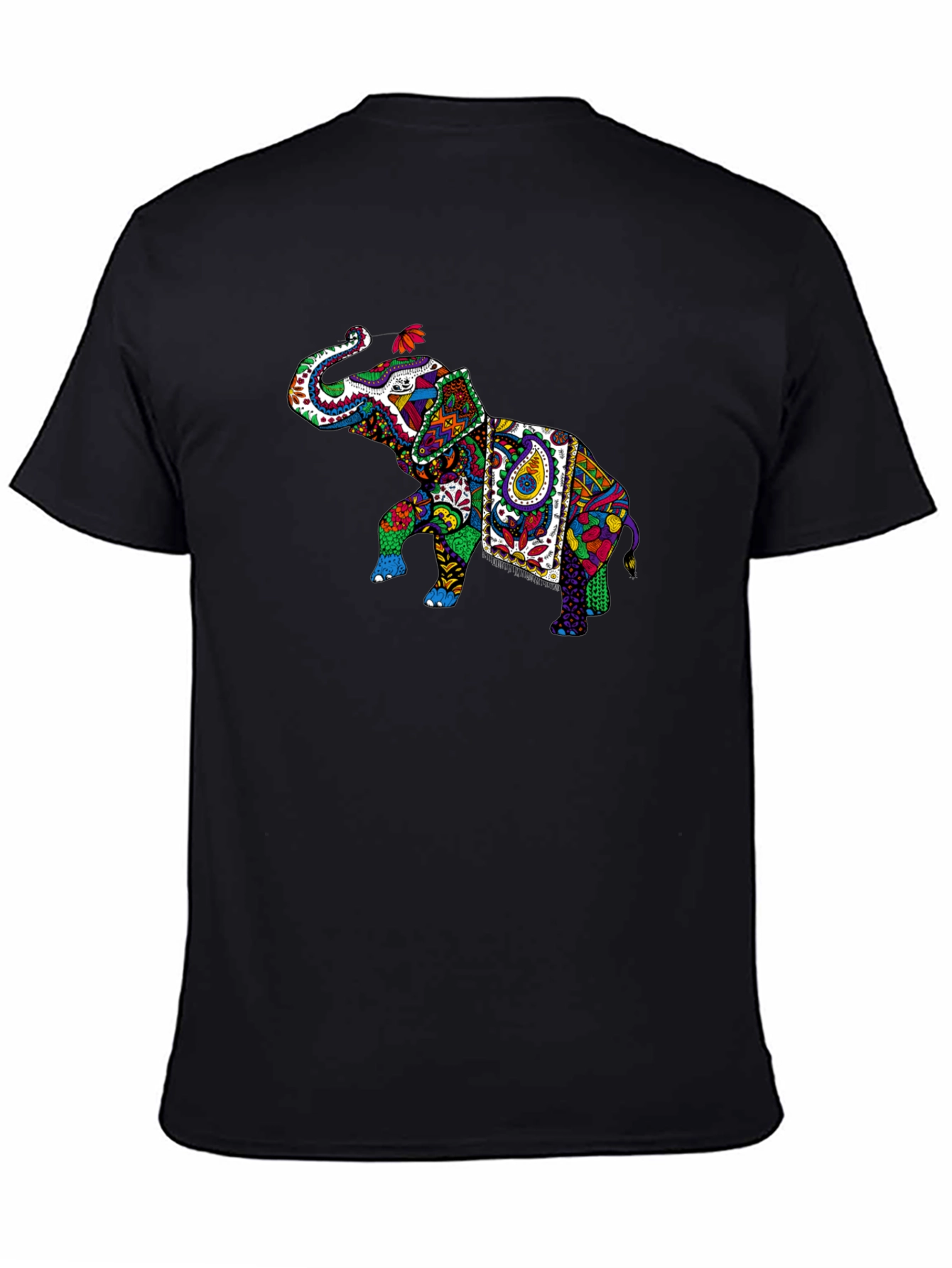 Black Colorful Elephant Graphic Tee - Black view 4