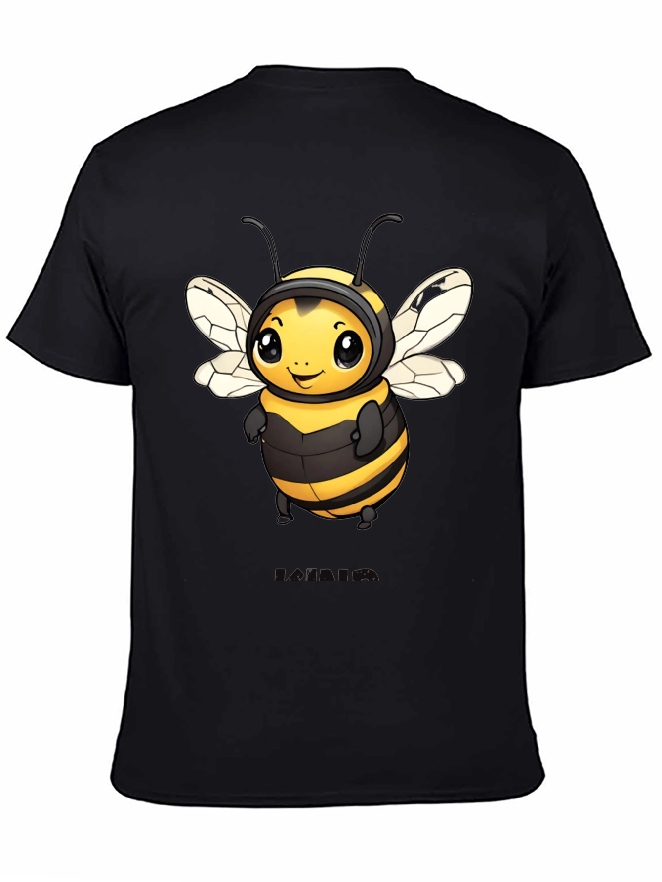 Black Cute Bee Graphic Black T-Shirt view 4